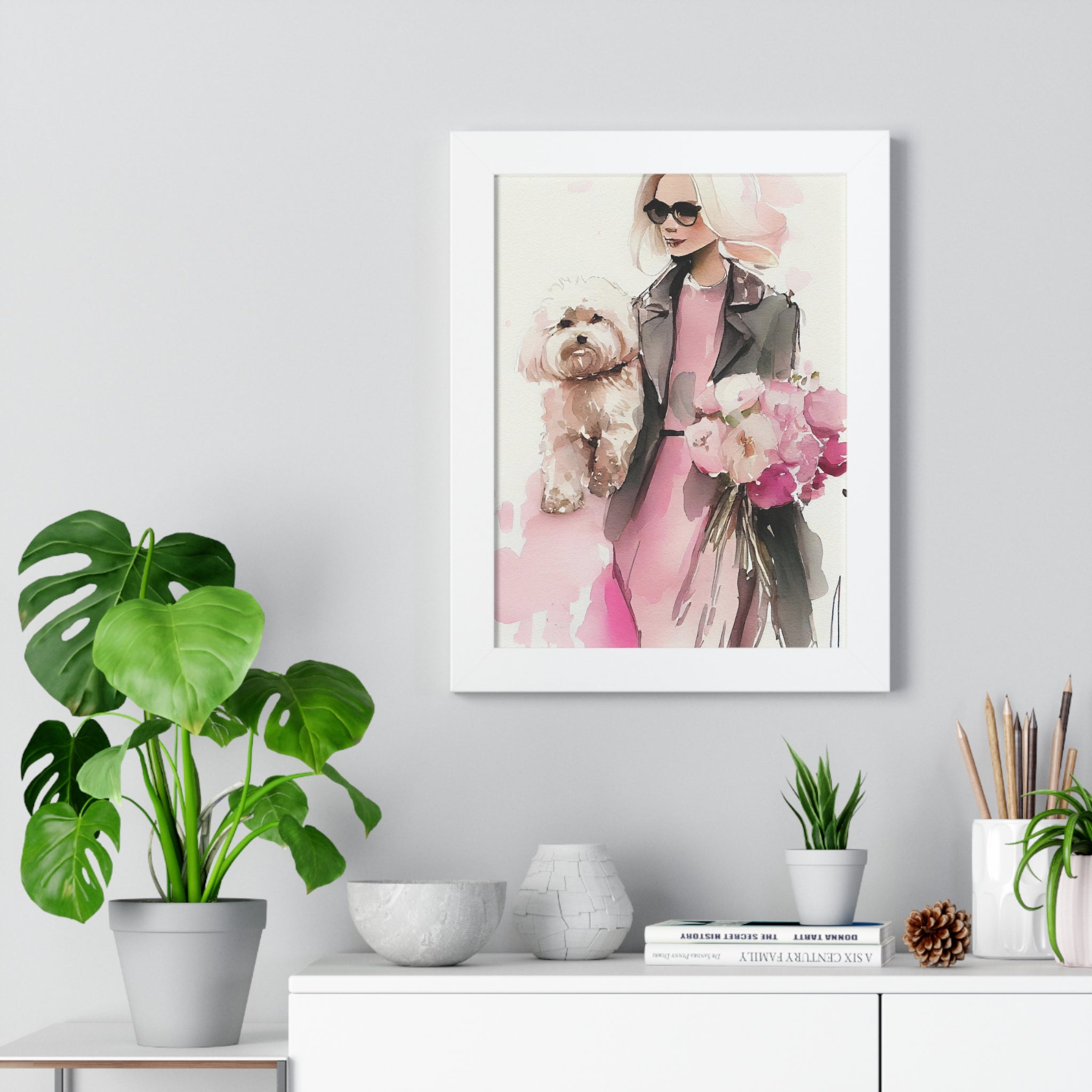 "BLONDE LADY MALTIPOO SUNGLASSES" Framed Vertical Poster