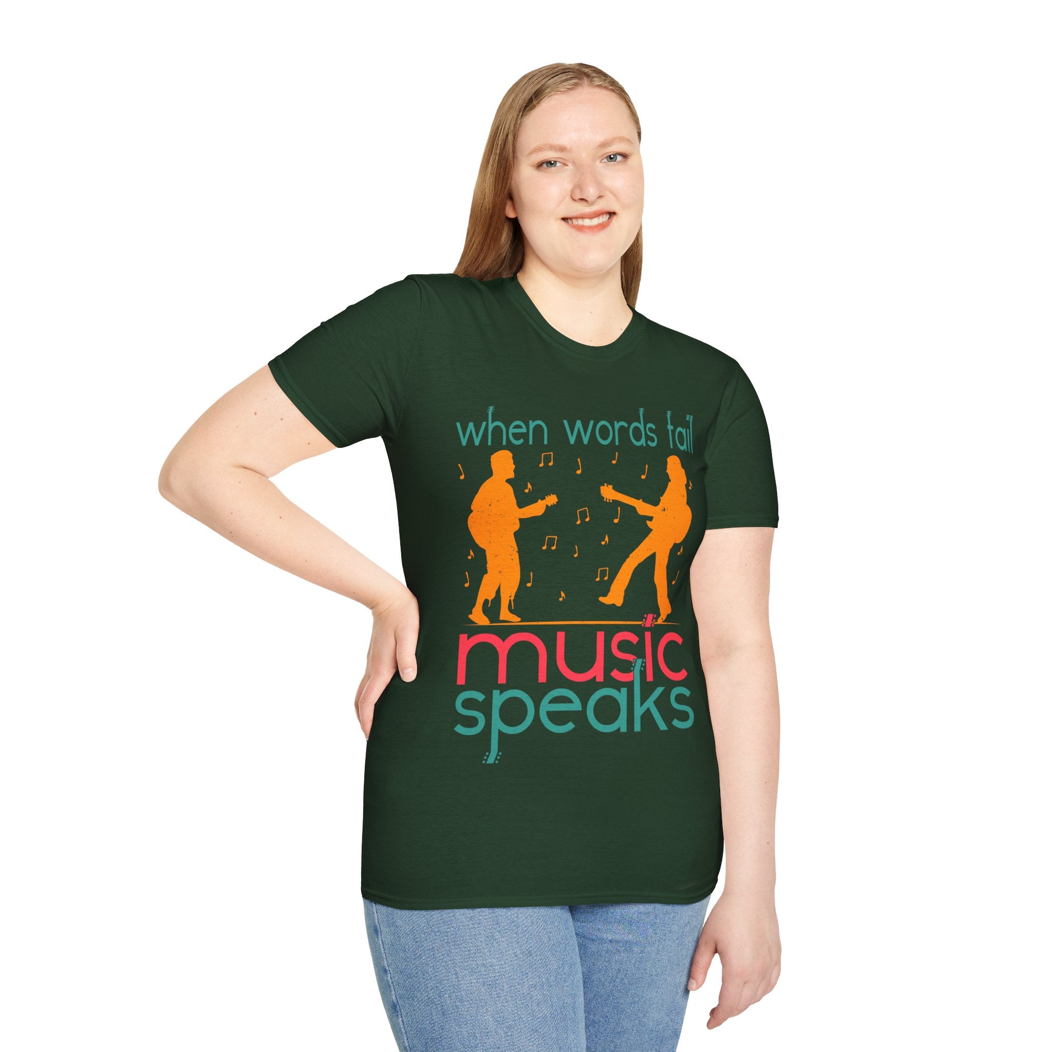 "When Words Fail Music Speaks" Unisex Soft style T-Shirt