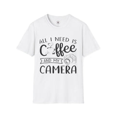 "ALL I NEED IS COFFEE AND MY CAMERA" Unisex Soft style T-Shirt