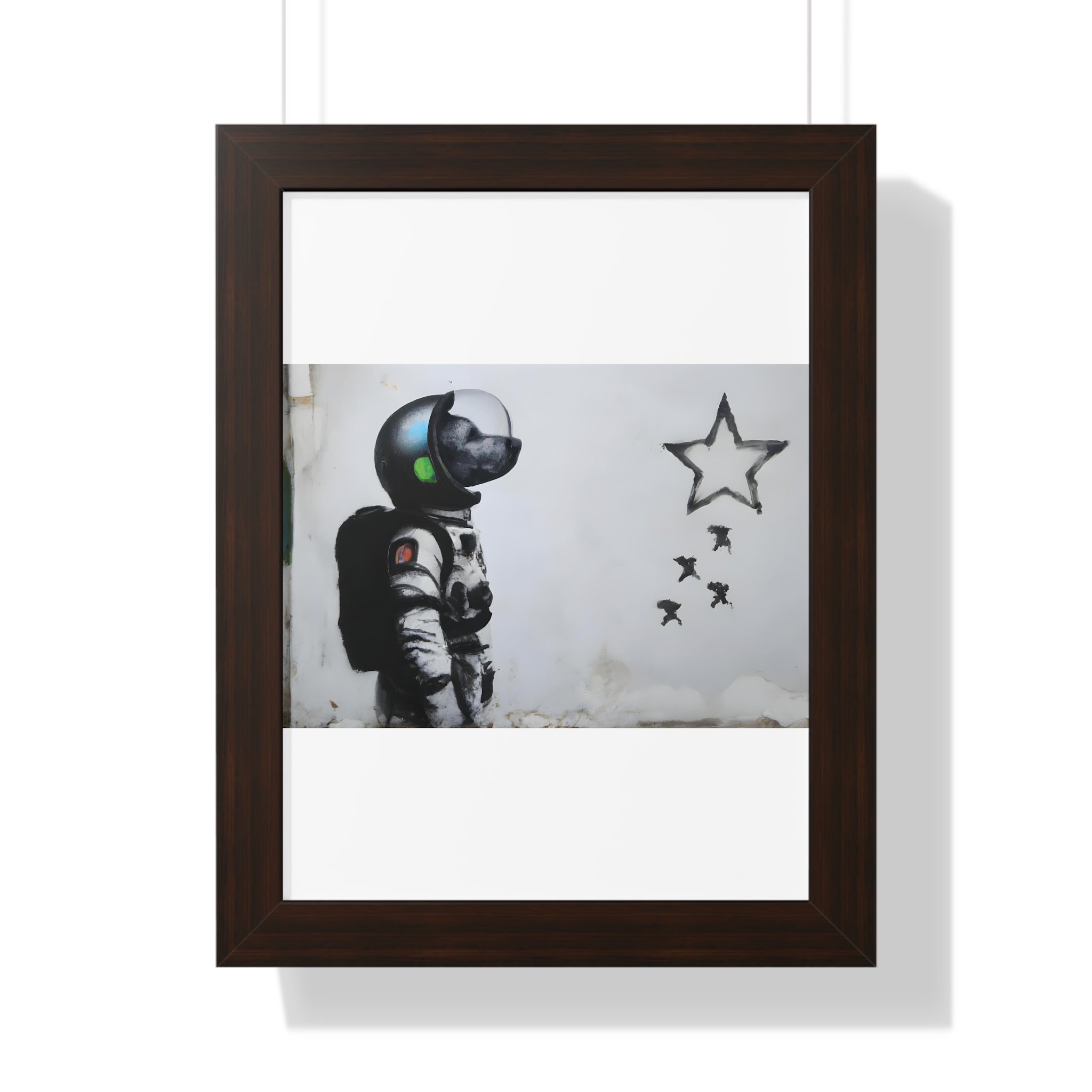 "BANKSY-STYLE ASTRONAUT DOG LOOKING TO THE STARS" Framed Vertical Poster