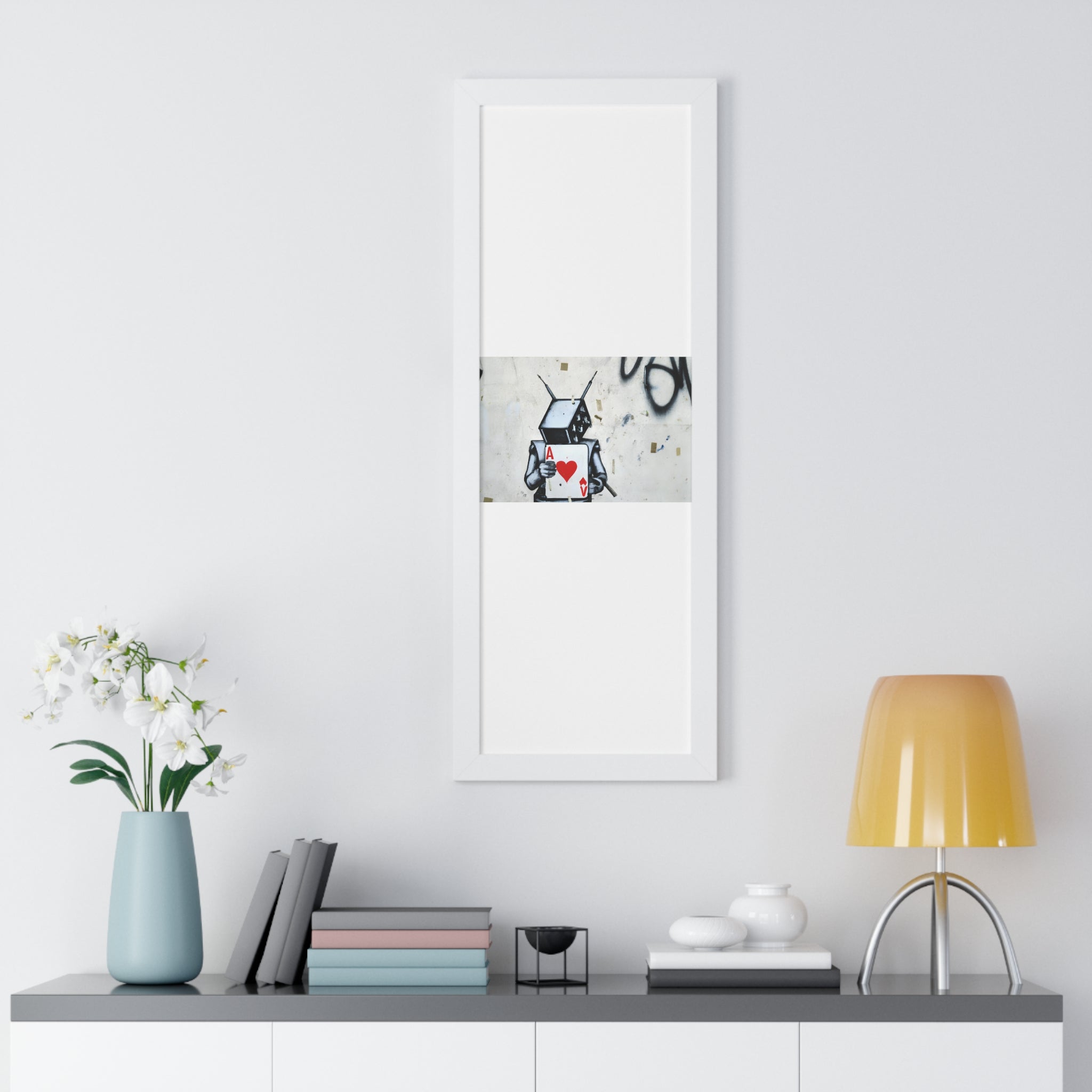 "BANKSY-STYLE GRAFFITI OF A ROBOT PLAYING CARDS" Framed Vertical Poster