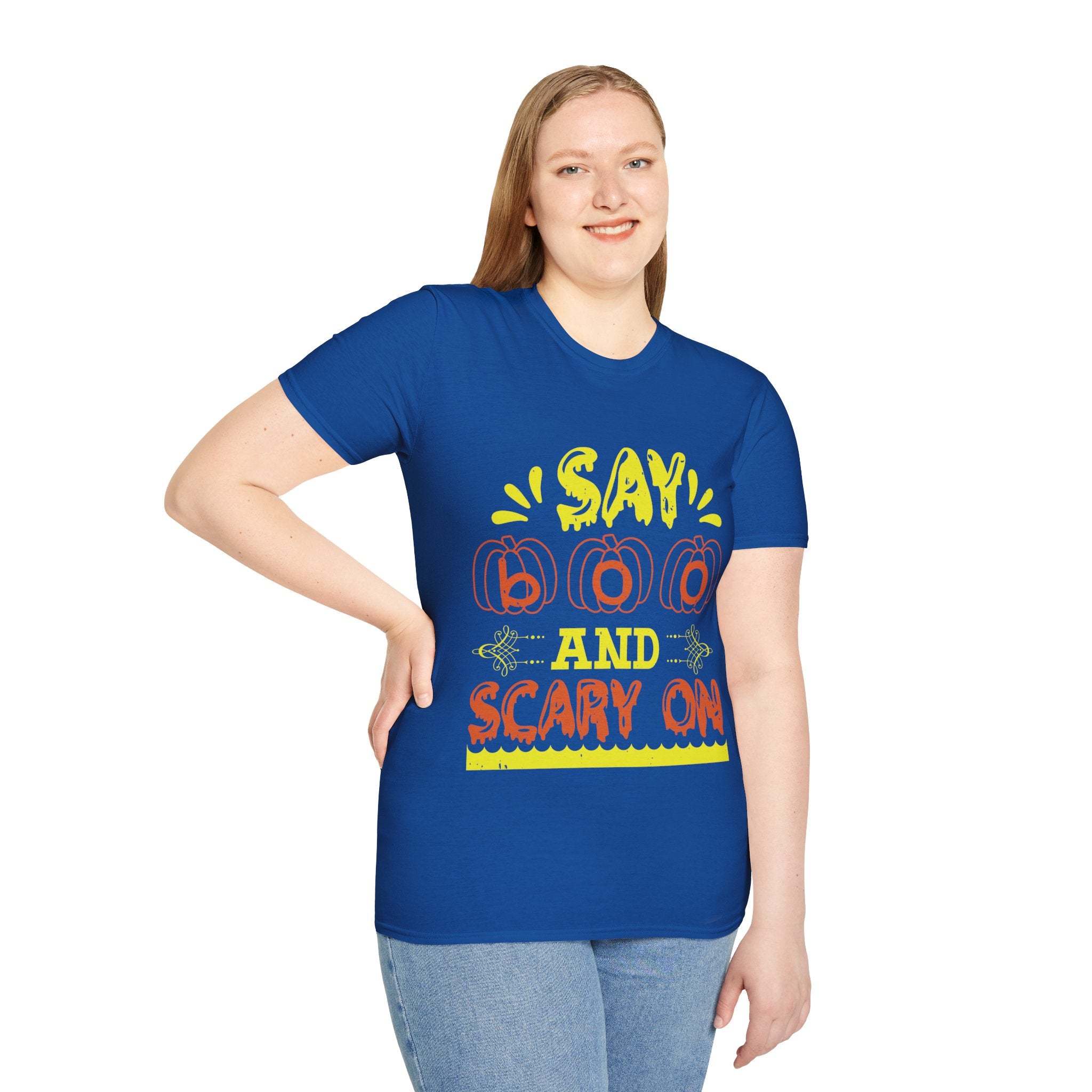 "SAY BOO AND SCARY ON" Unisex Soft style T-Shirt