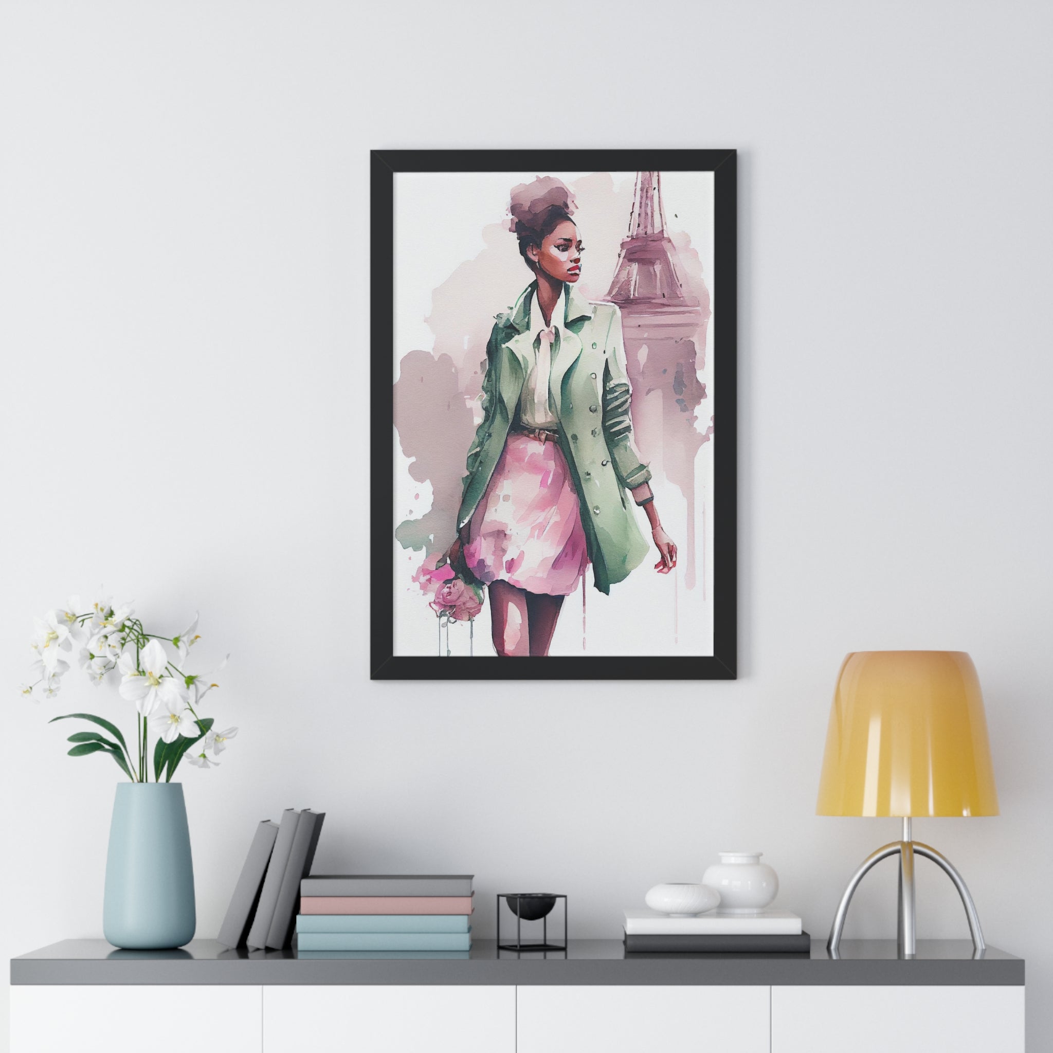 "BLACK WOMAN PARIS STREETS" Framed Vertical Poster