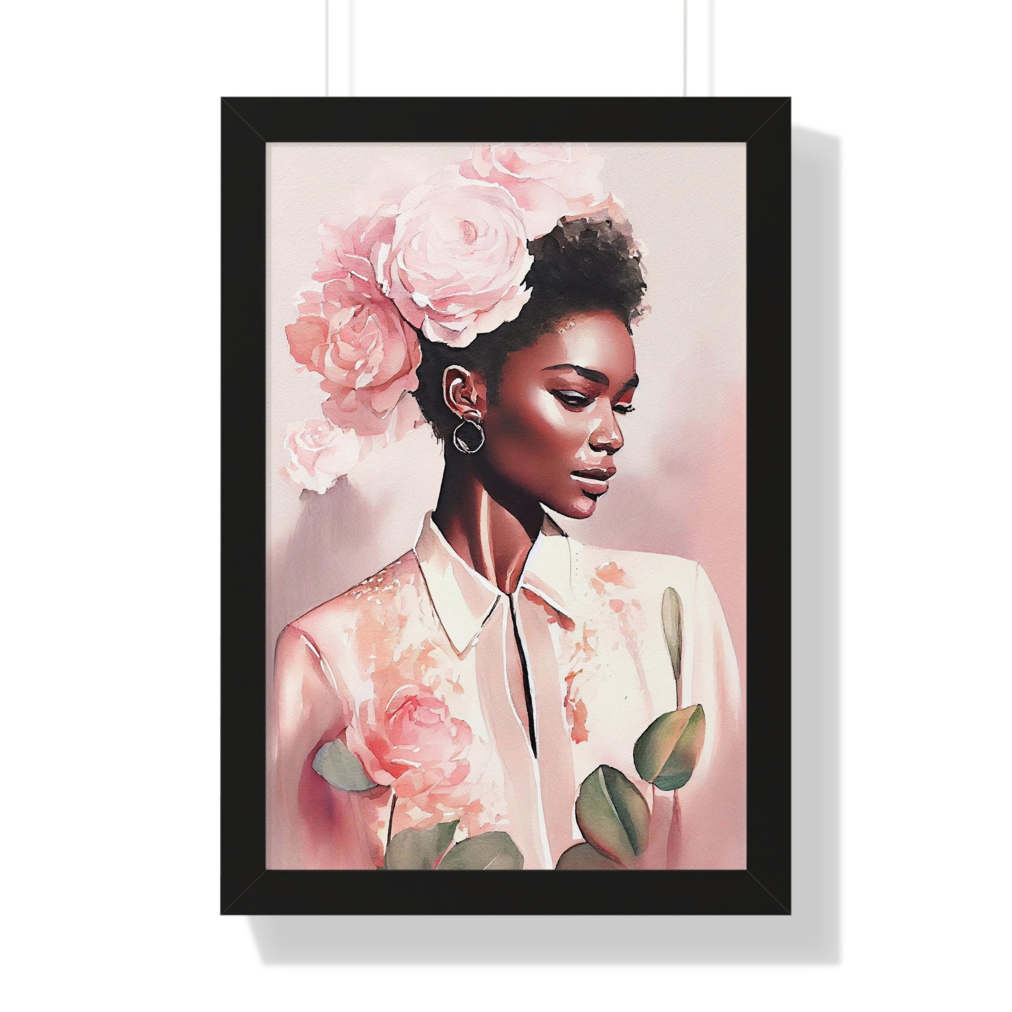 "BLACK WOMAN PEONIES" Framed Vertical Poster