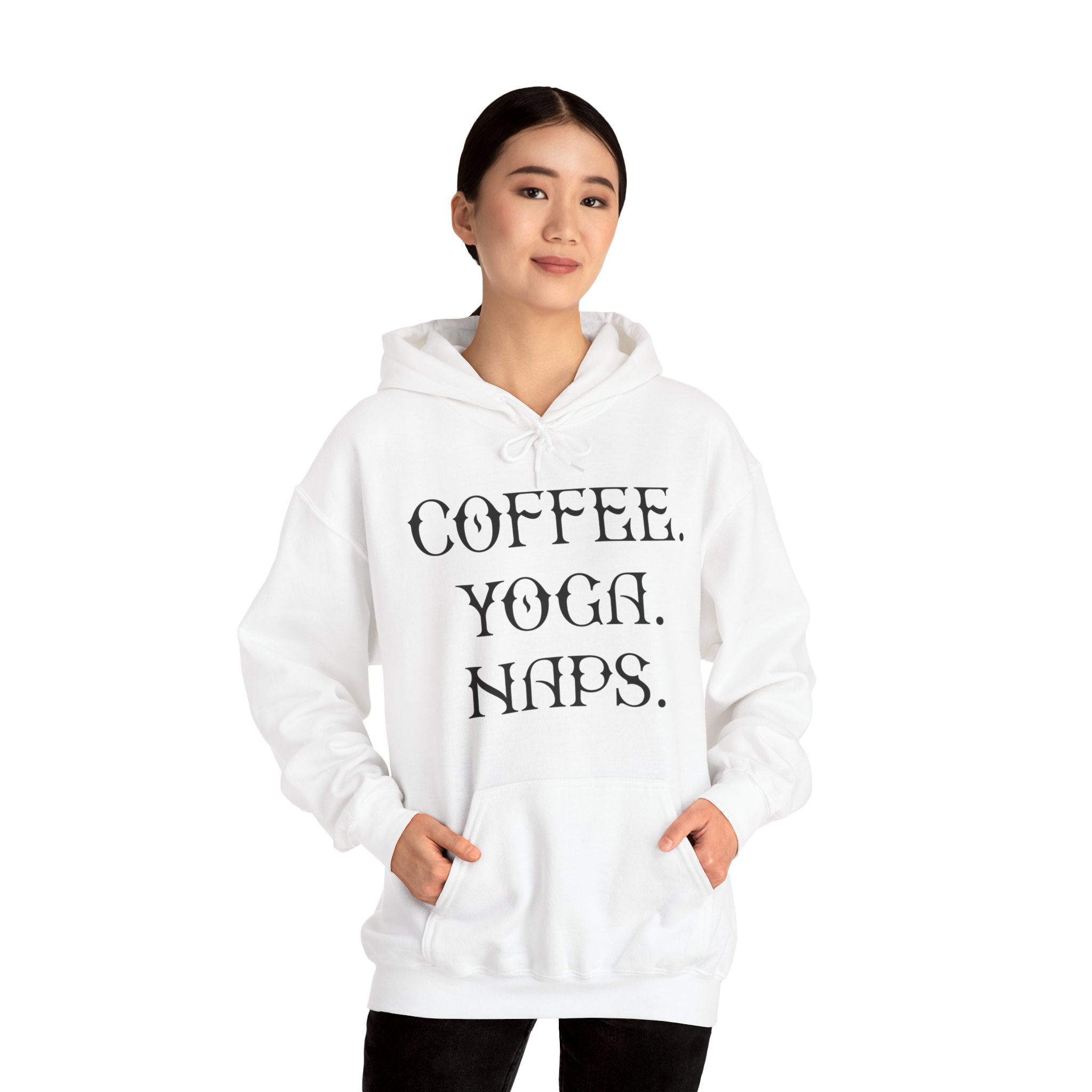 "COFFEE YOGA NAPS" Unisex Heavy Blend™ Hooded Sweatshirt