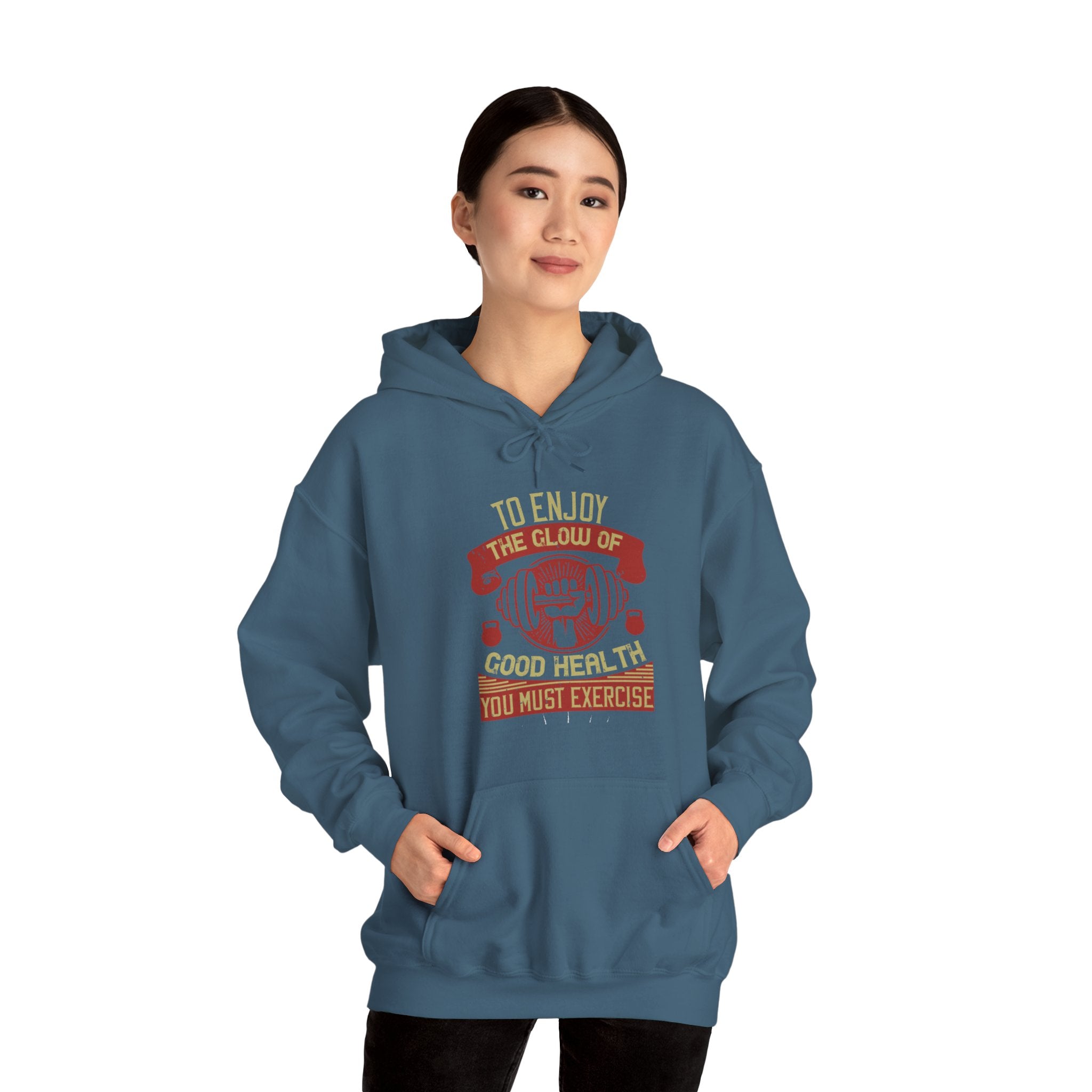 "To enjoy the glow of good health, you must exercise"  Unisex Heavy Blend™ Hooded Sweatshirt