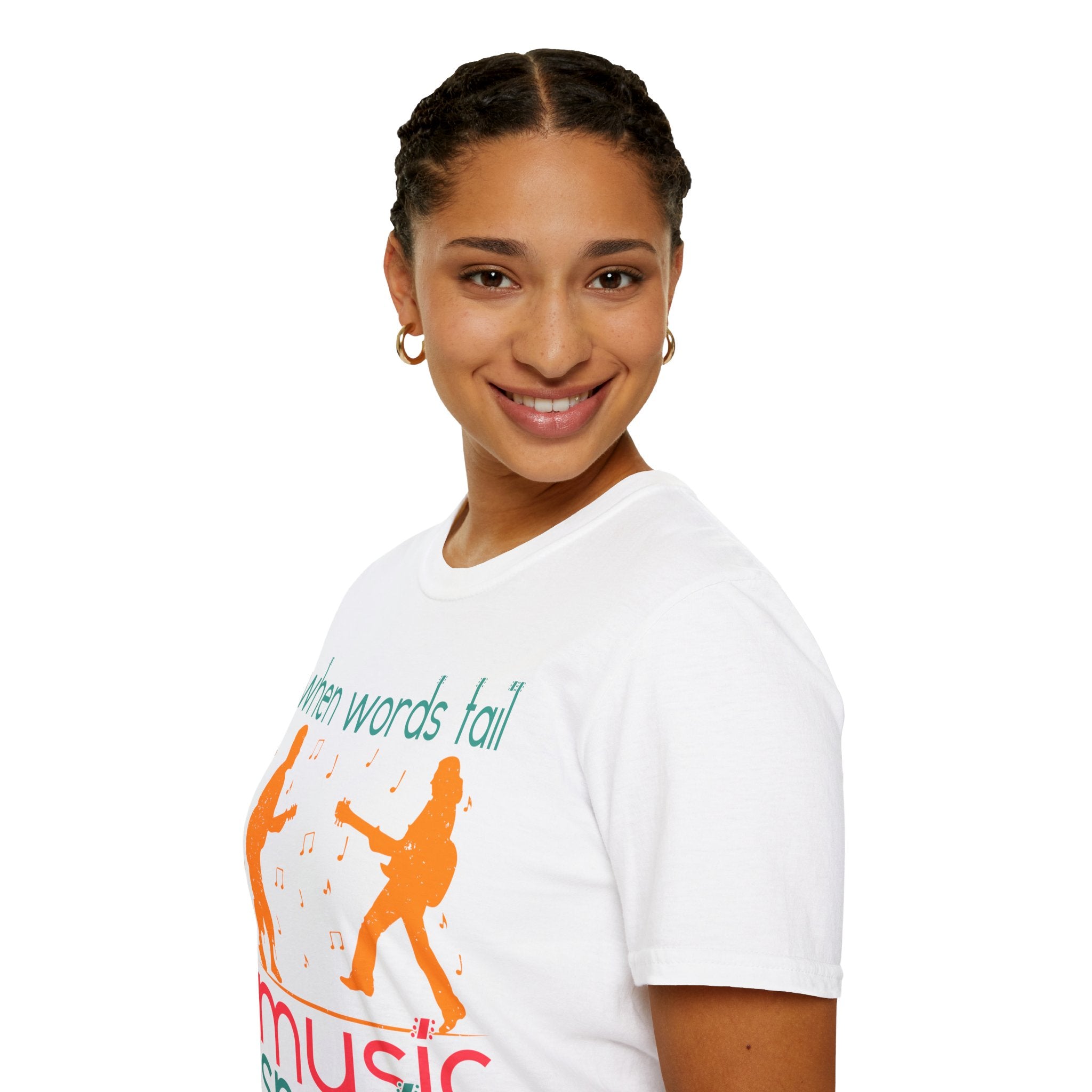 "When Words Fail Music Speaks" Unisex Soft style T-Shirt