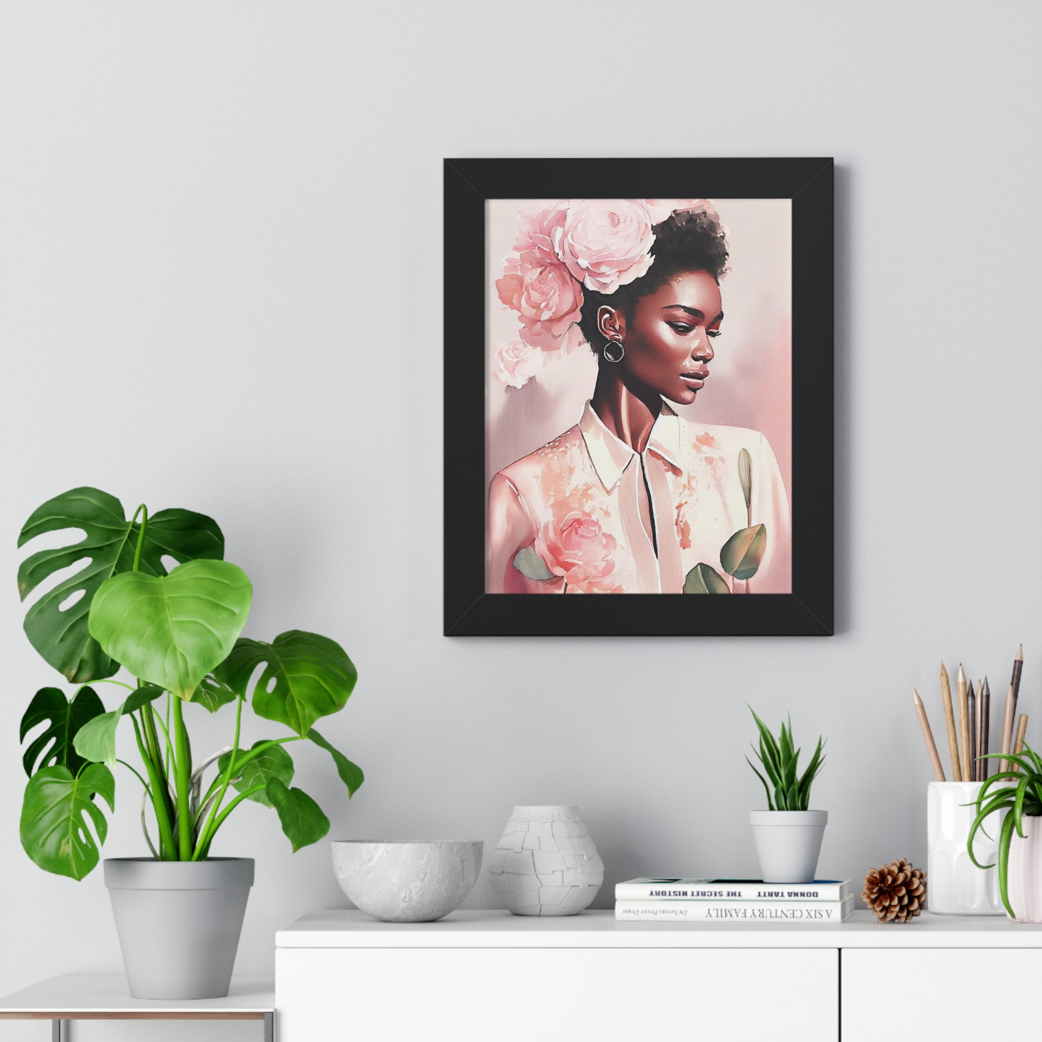 "BLACK WOMAN PEONIES" Framed Vertical Poster