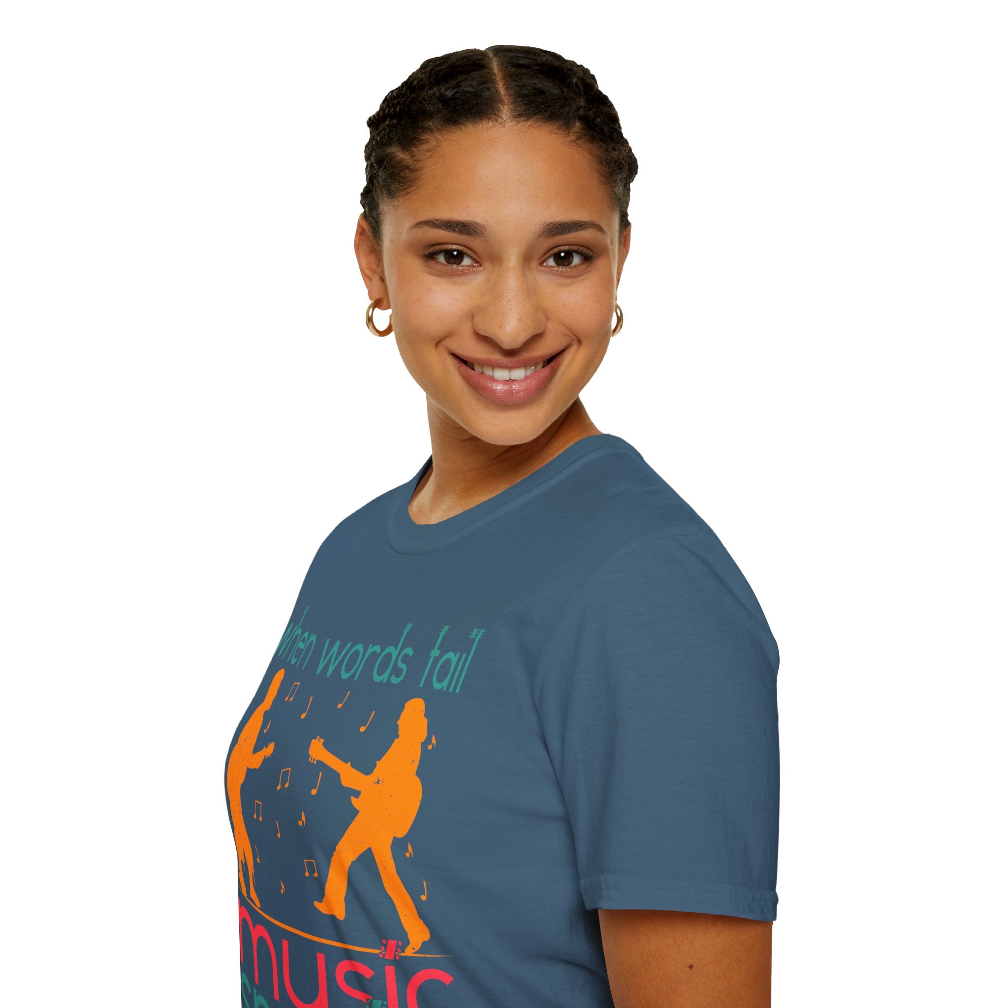 "When Words Fail Music Speaks" Unisex Soft style T-Shirt