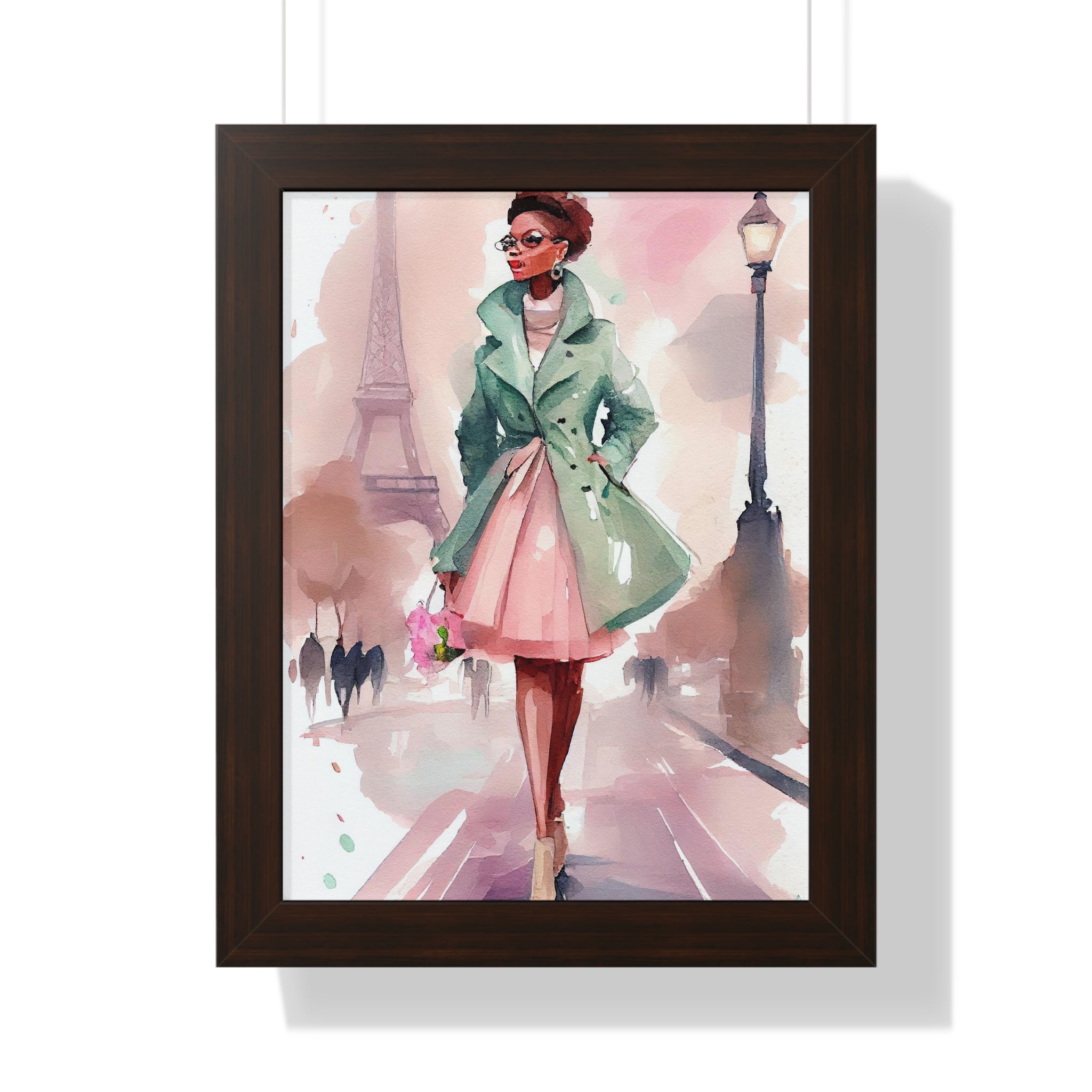 "BLACK WOMAN PARIS GLASSES" Framed Vertical Poster