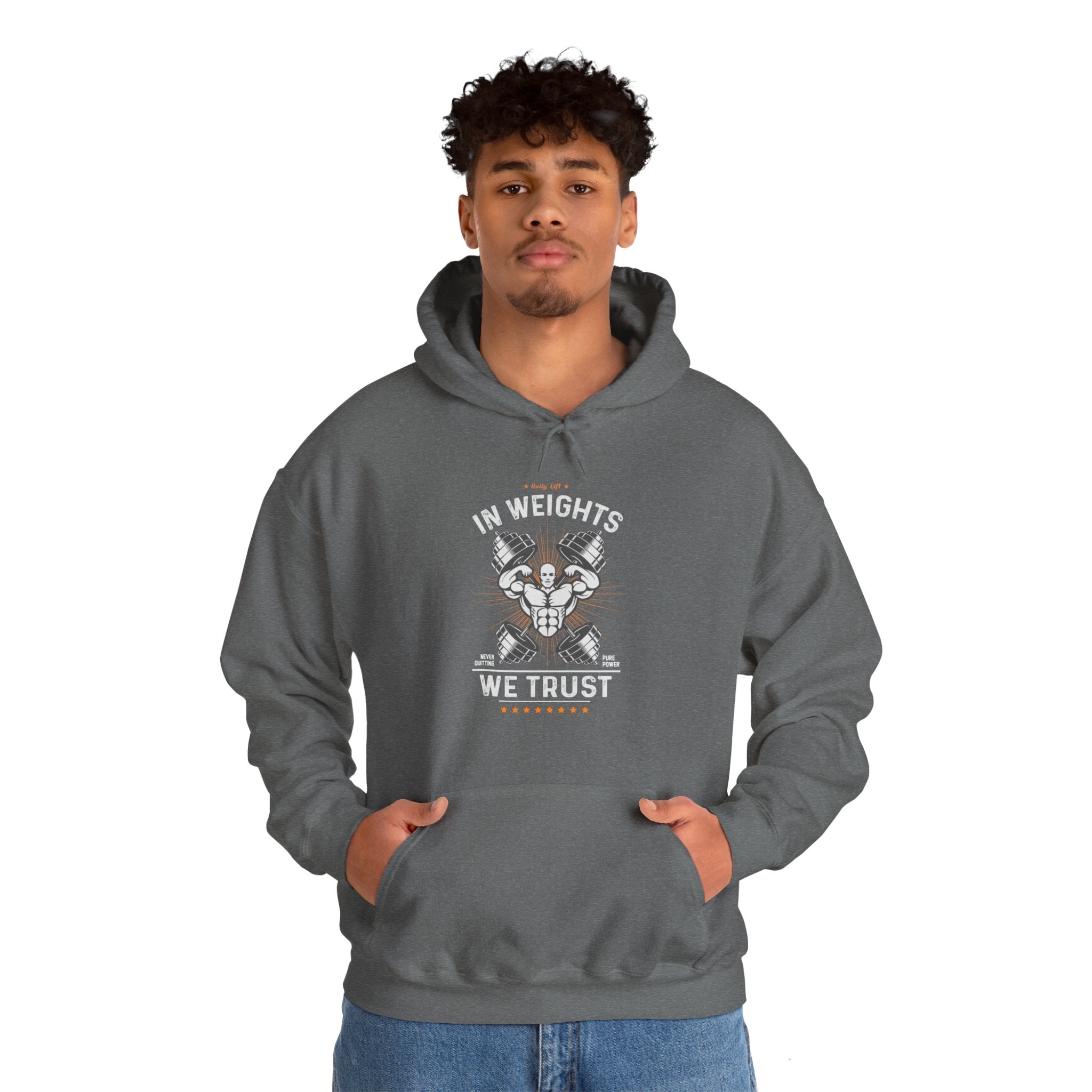 "In Weights We Trust" Unisex Heavy Blend™ Hooded Sweatshirt