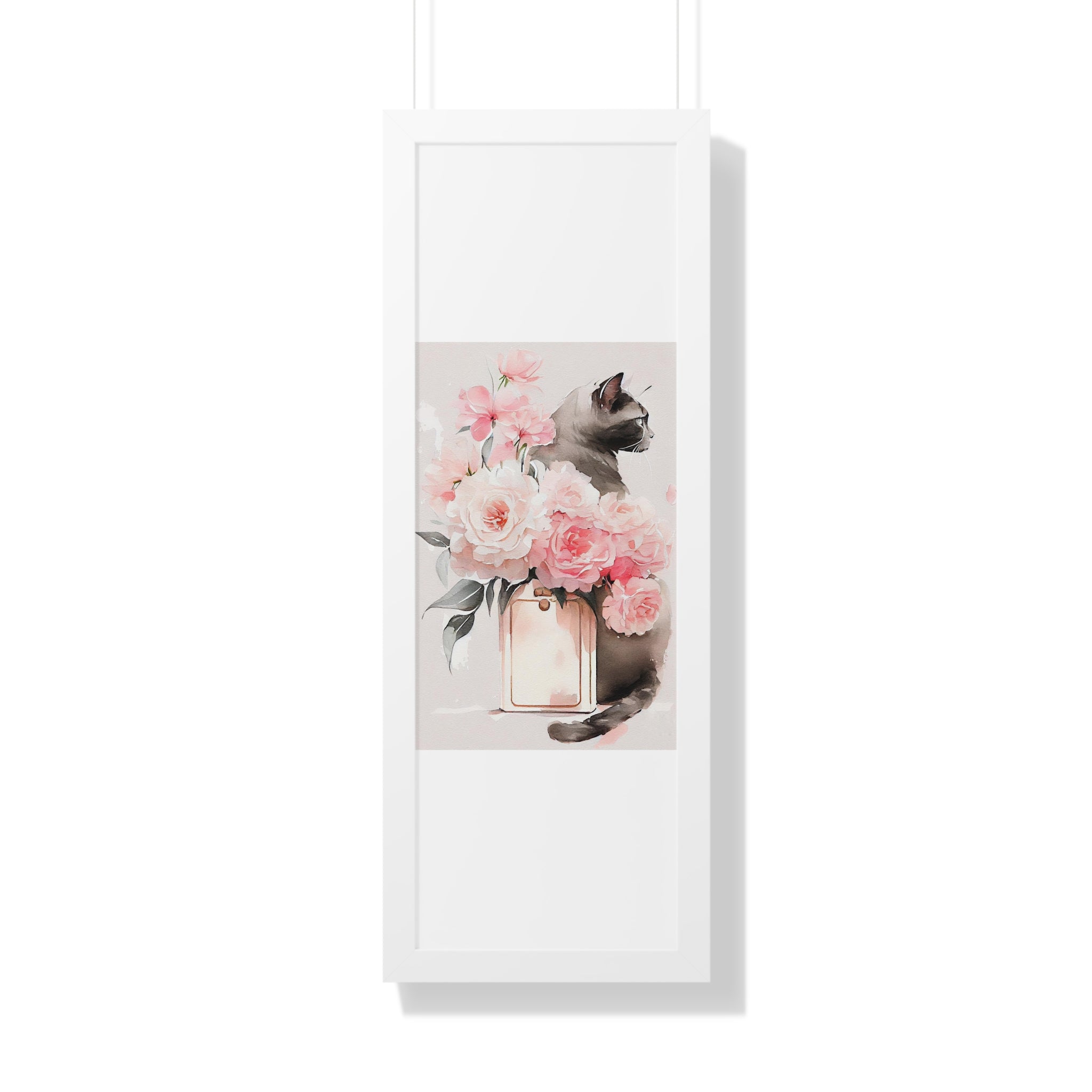 "BLACK CAT PERFUME PEONIES" Framed Vertical Poster