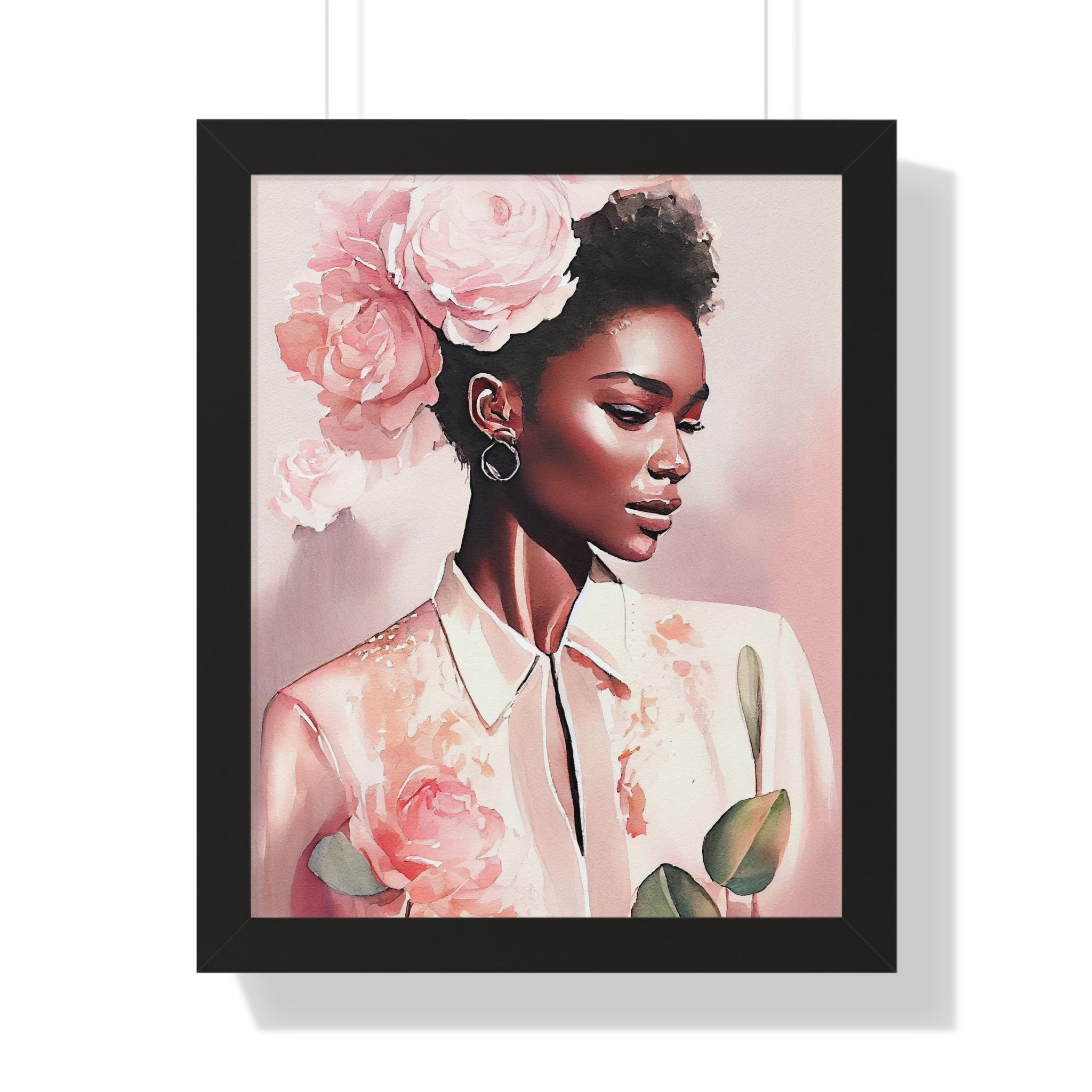 "BLACK WOMAN PEONIES" Framed Vertical Poster