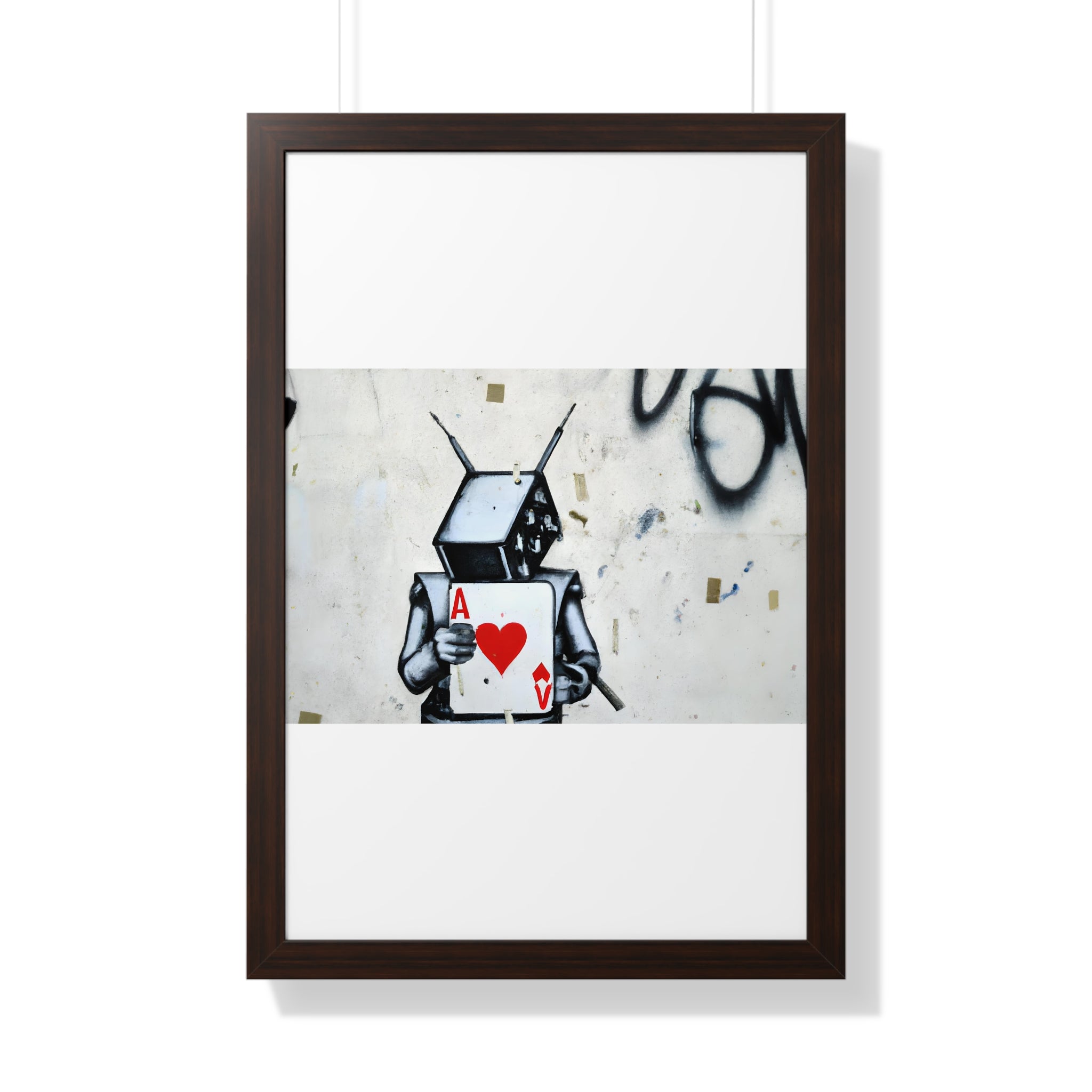 "BANKSY-STYLE GRAFFITI OF A ROBOT PLAYING CARDS" Framed Vertical Poster