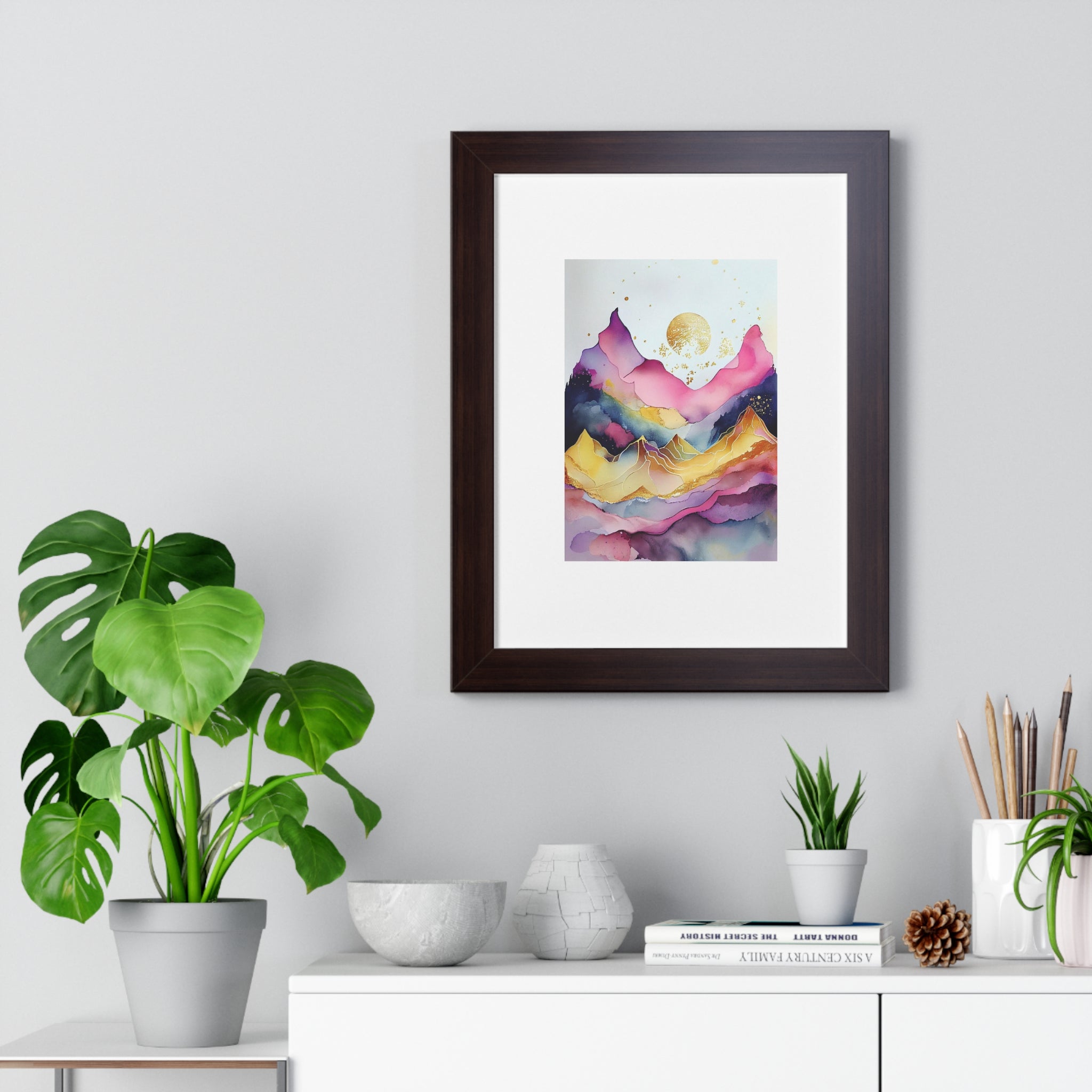 "ABSTRACT ALCOHOLIC INK MOUNTAIN" Framed Vertical Poster