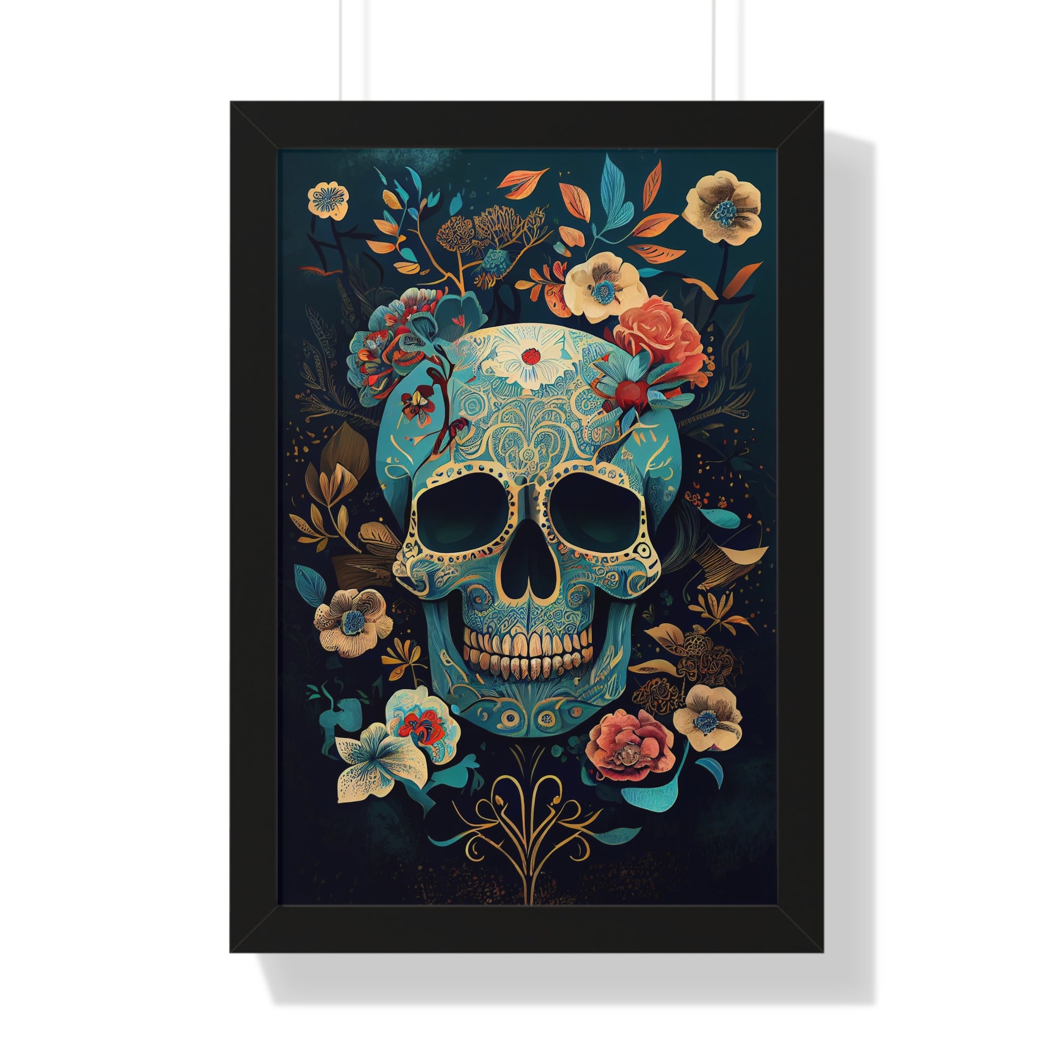 "BLUE CHINOISERIE SUGAR SKULL" Framed Vertical Poster