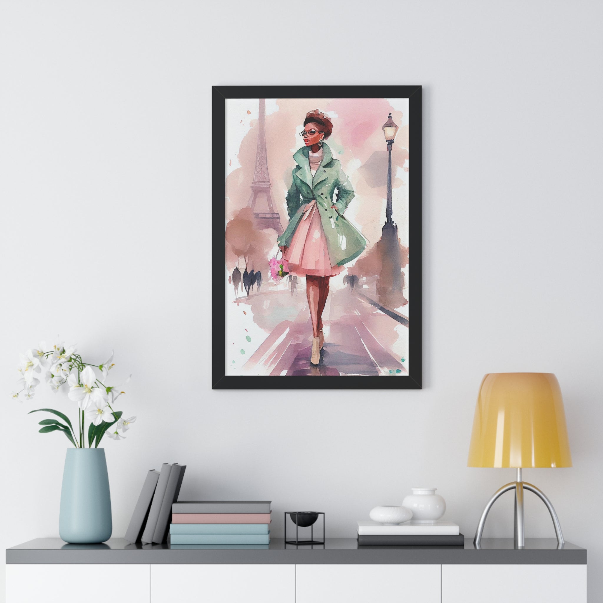 "BLACK WOMAN PARIS GLASSES" Framed Vertical Poster