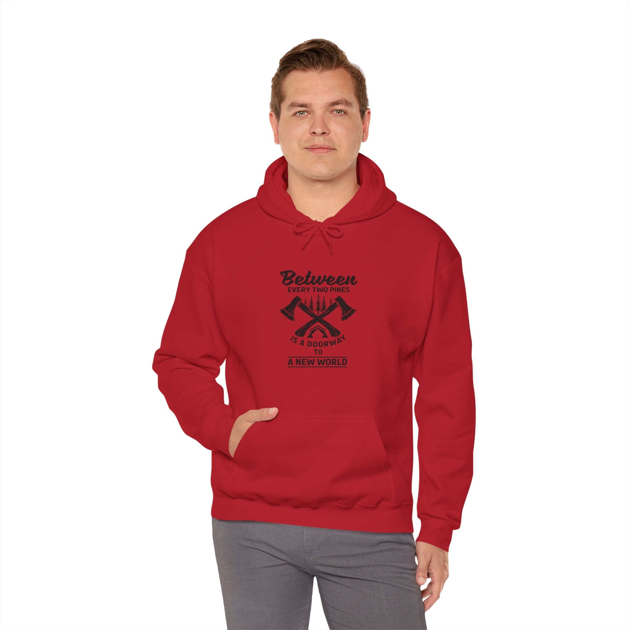 "Between Every Two Pines Is A Door To New World" Unisex Heavy Blend™ Hooded Sweatshirt