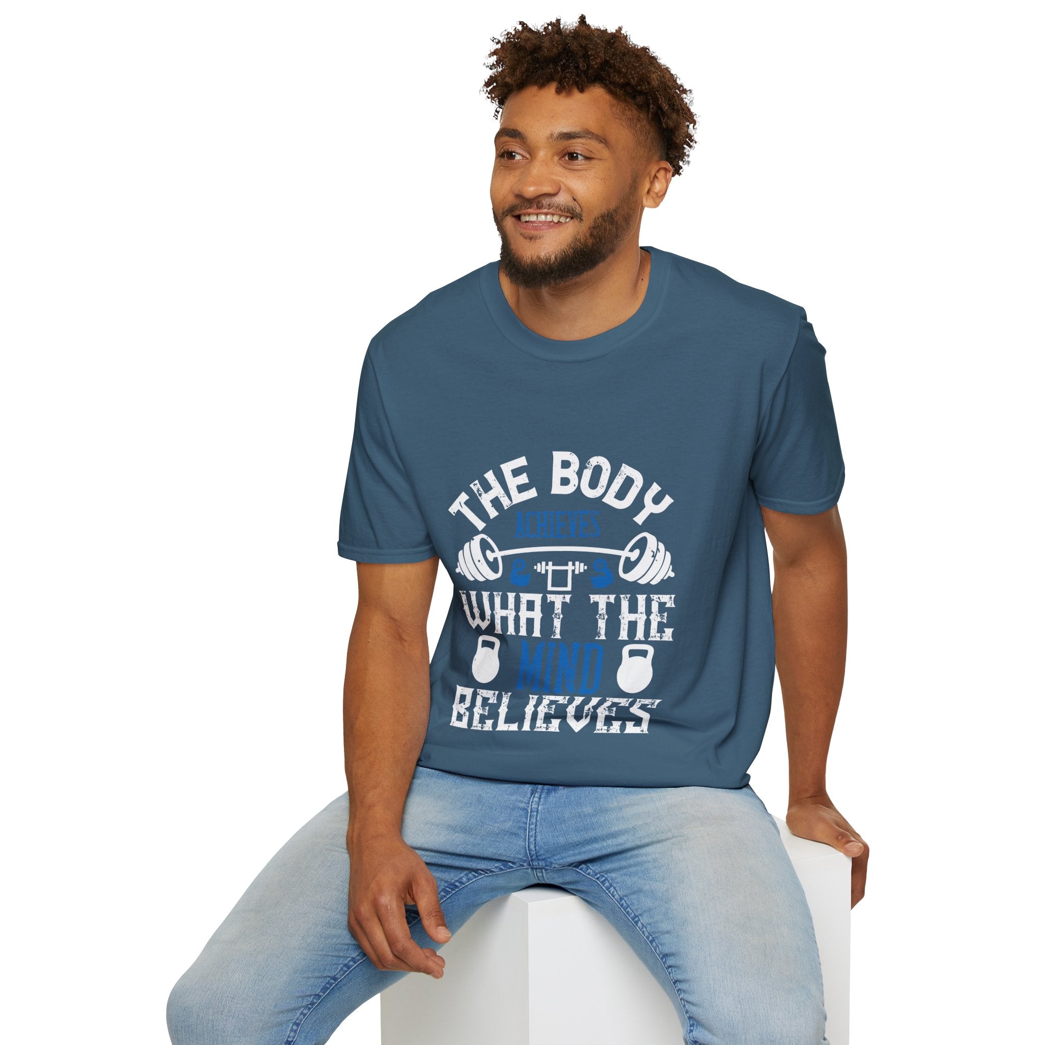 "The body achieves what the mind believes" Unisex Soft style T-Shirt