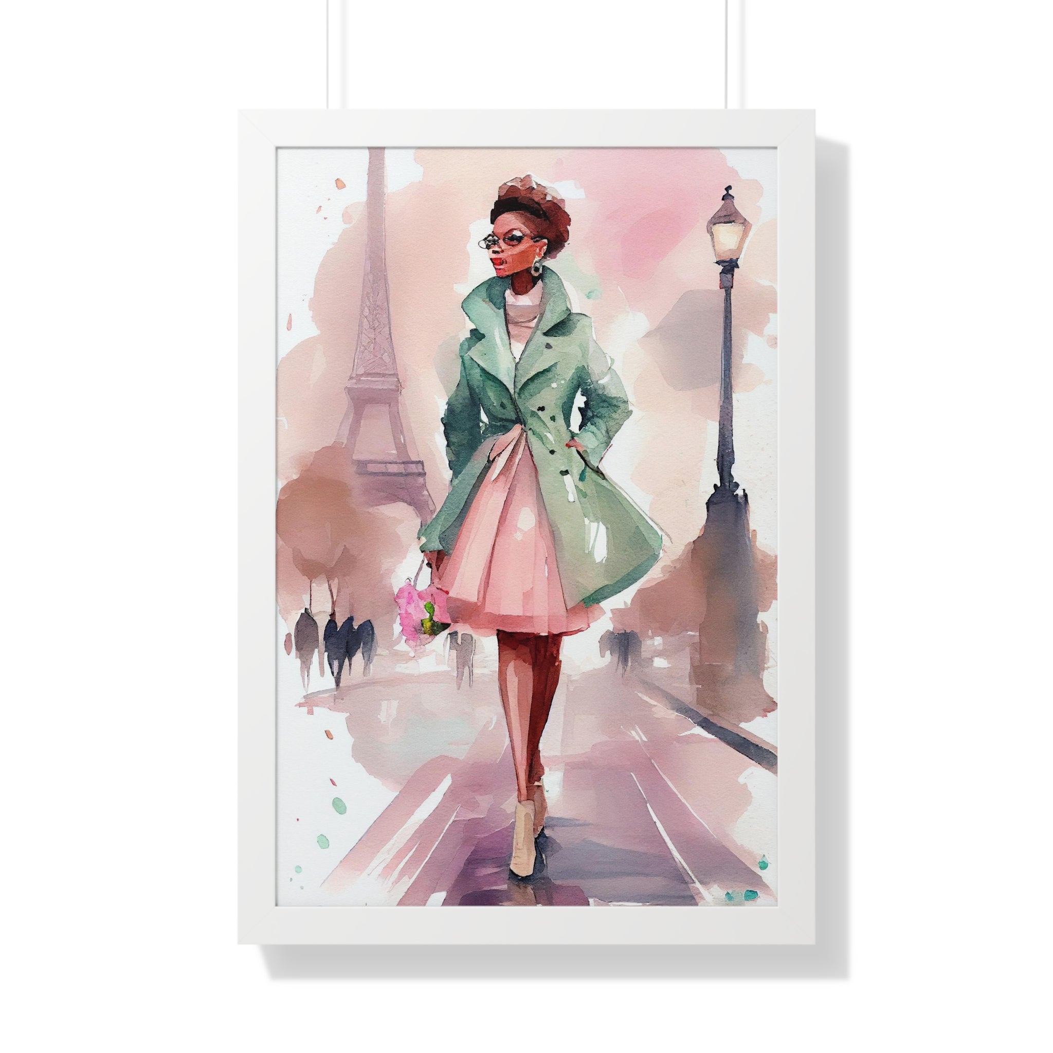 "BLACK WOMAN PARIS GLASSES" Framed Vertical Poster