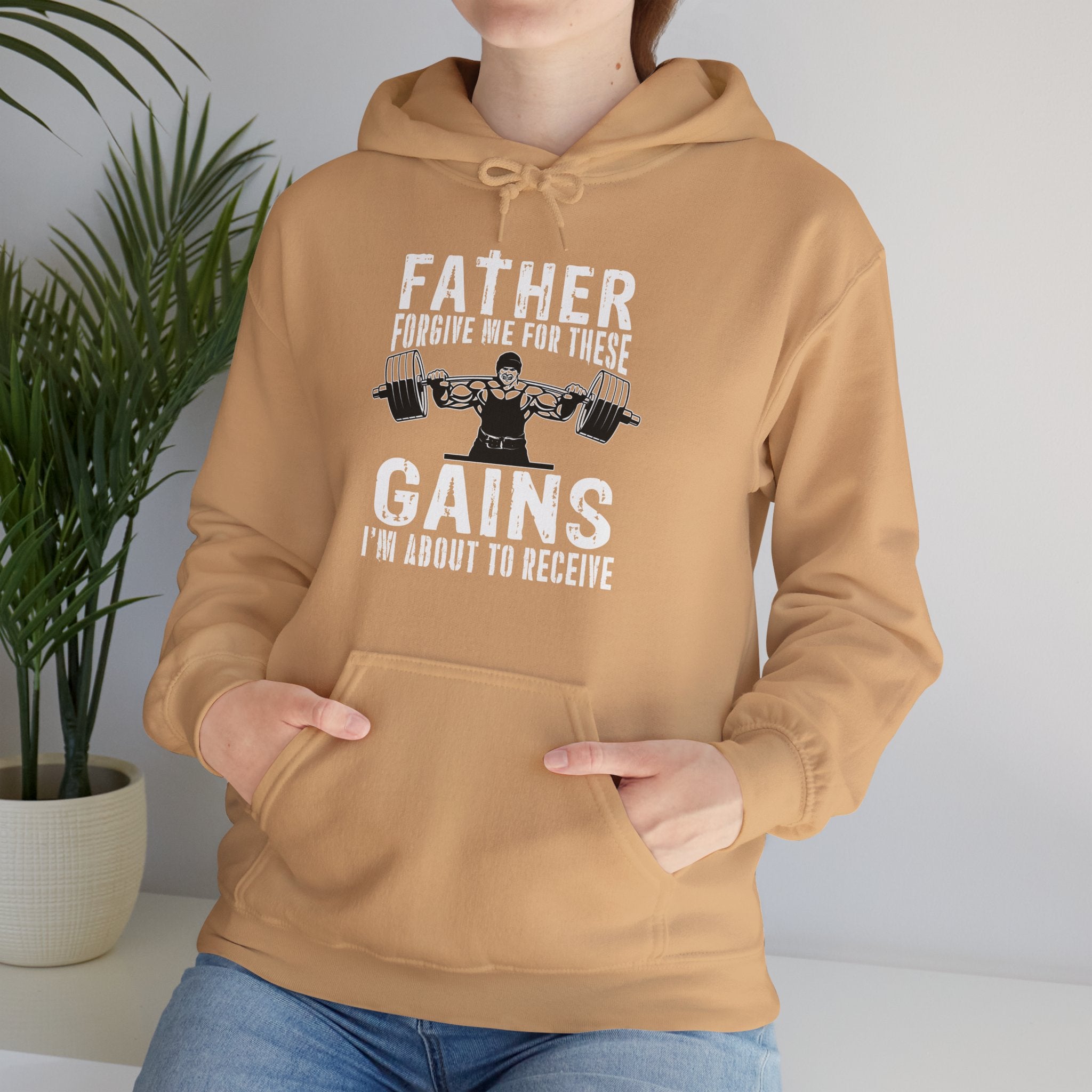 "Father Forgive Me For These Gains I M About  To Receive" Unisex Heavy Blend™ Hooded Sweatshirt