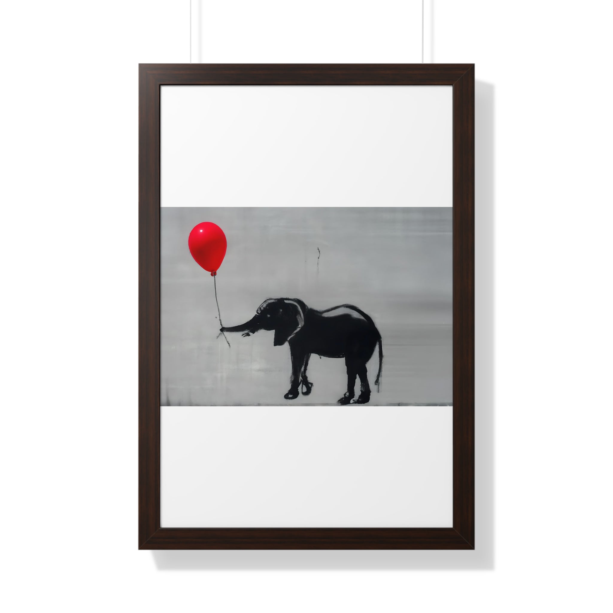 "BANKSY-STYLE ELEPHANT HOLDING A RED BALLOON" Framed Vertical Poster