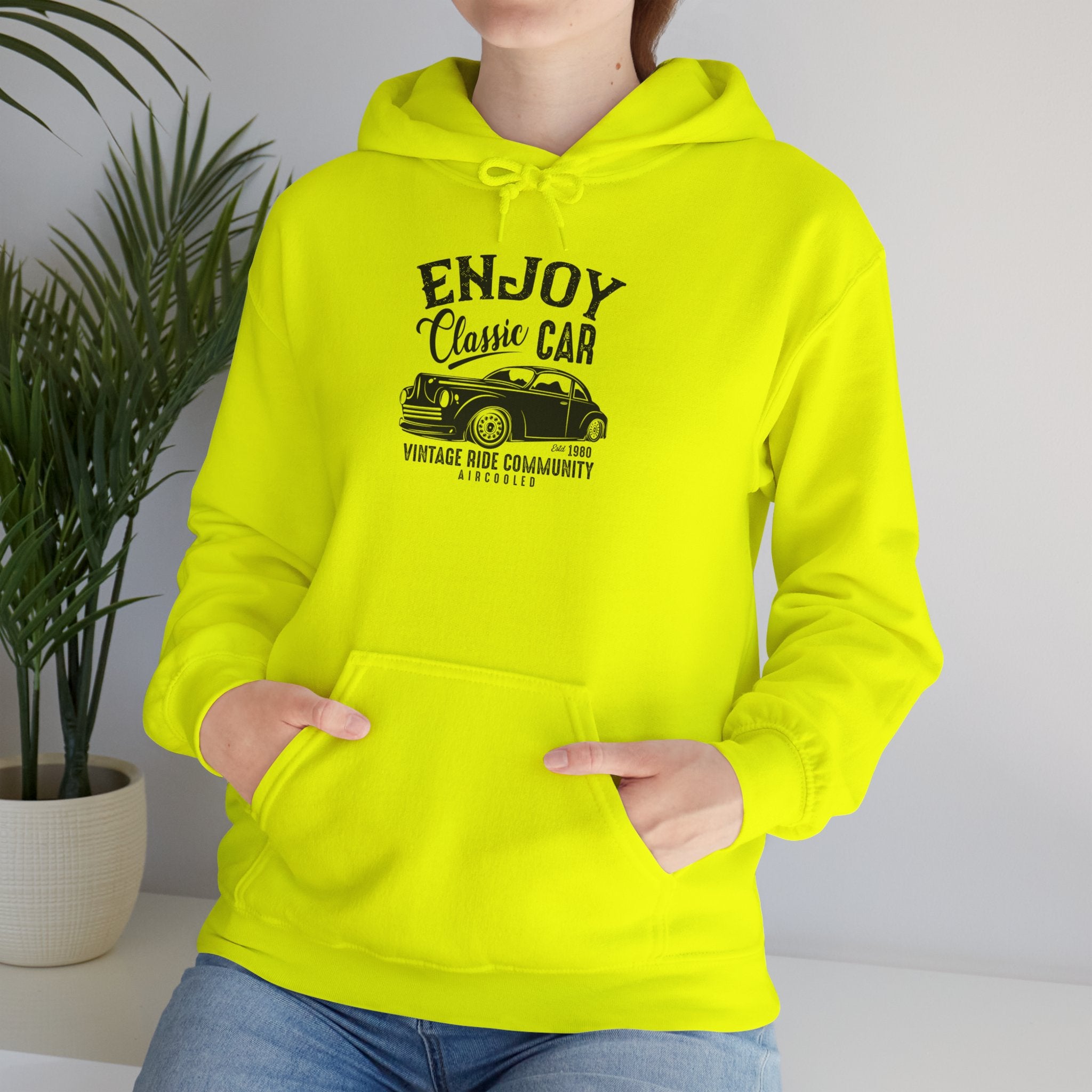 "ENJOY CLASSIC CAR VINTAGE RIDE COMMUNITY AIR-COOLED" Unisex Heavy Blend™ Hooded Sweatshirt