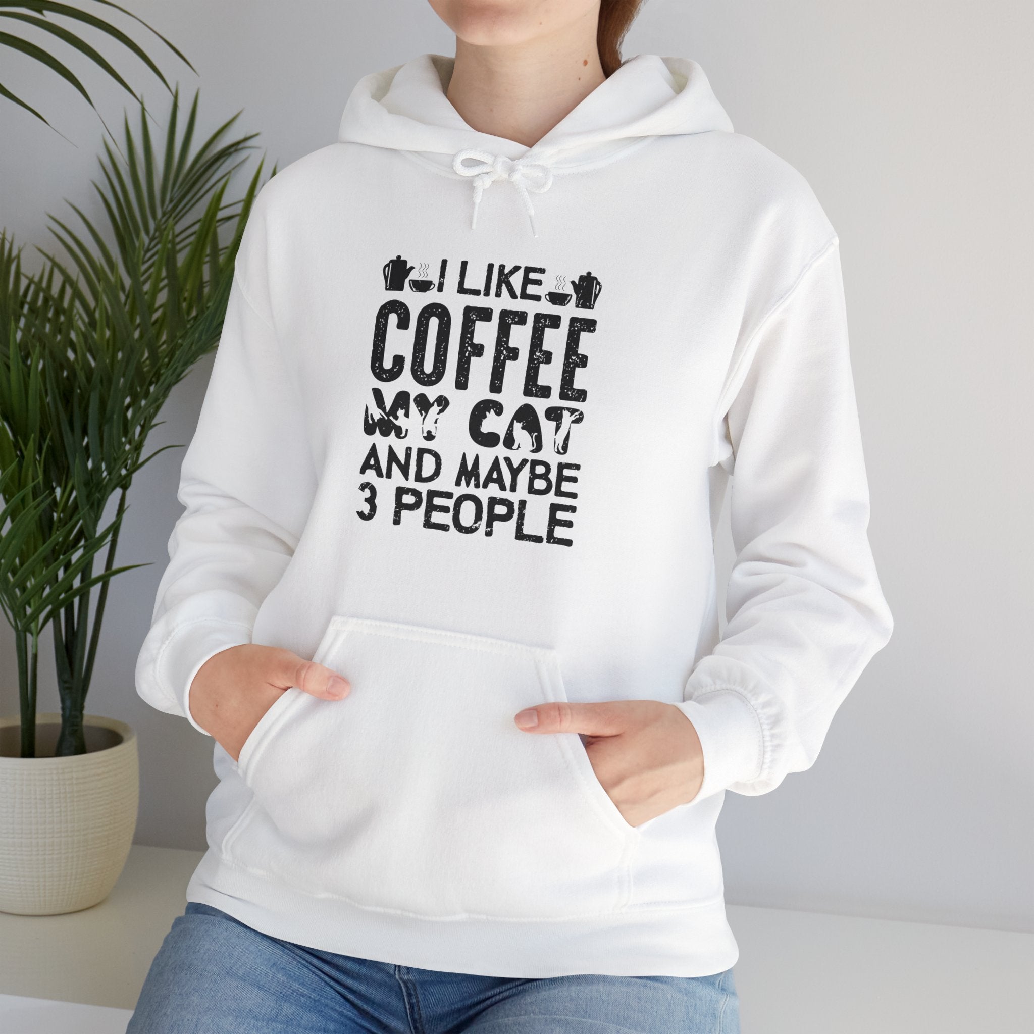 "I LIKE COFFEE MY CAT AND MAYBE 3 PEOPLE" Unisex Heavy Blend™ Hooded Sweatshirt