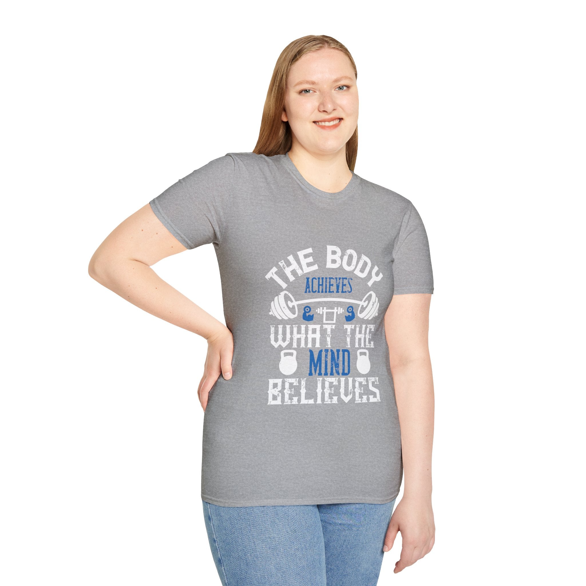 "The body achieves what the mind believes" Unisex Soft style T-Shirt