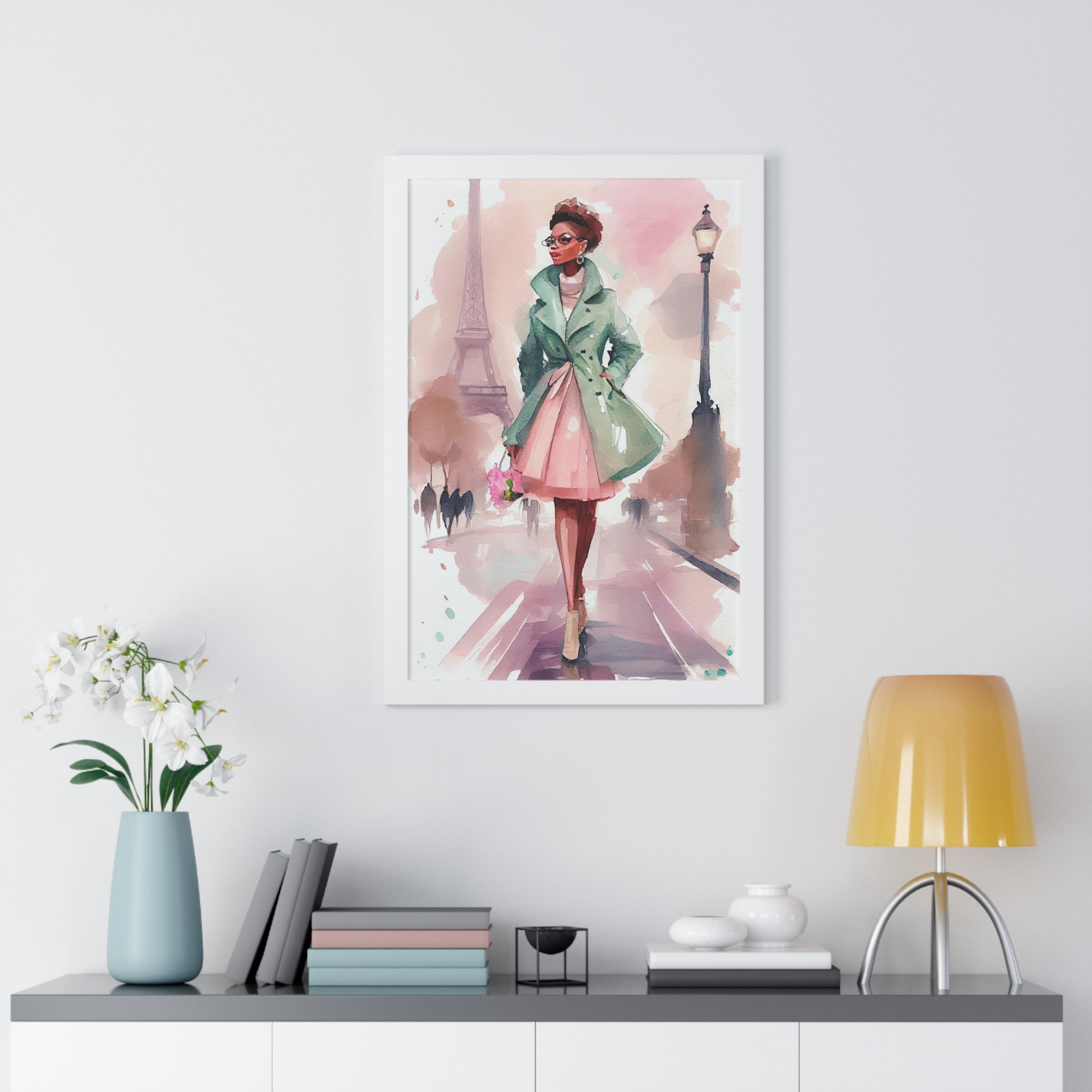 "BLACK WOMAN PARIS GLASSES" Framed Vertical Poster