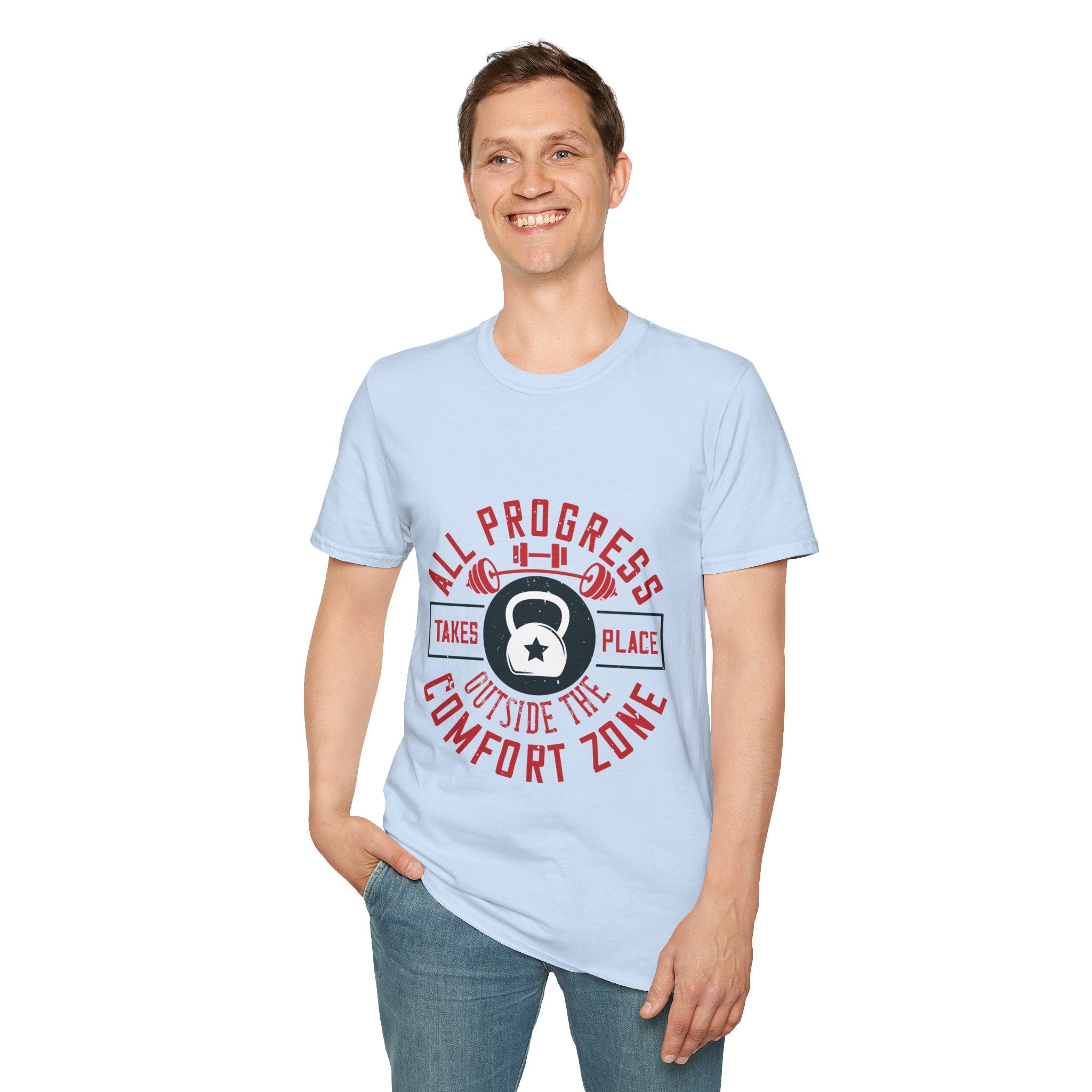 "All ProgressTakes Place Outside Of Comfort Zone" Unisex Soft style T-Shirt