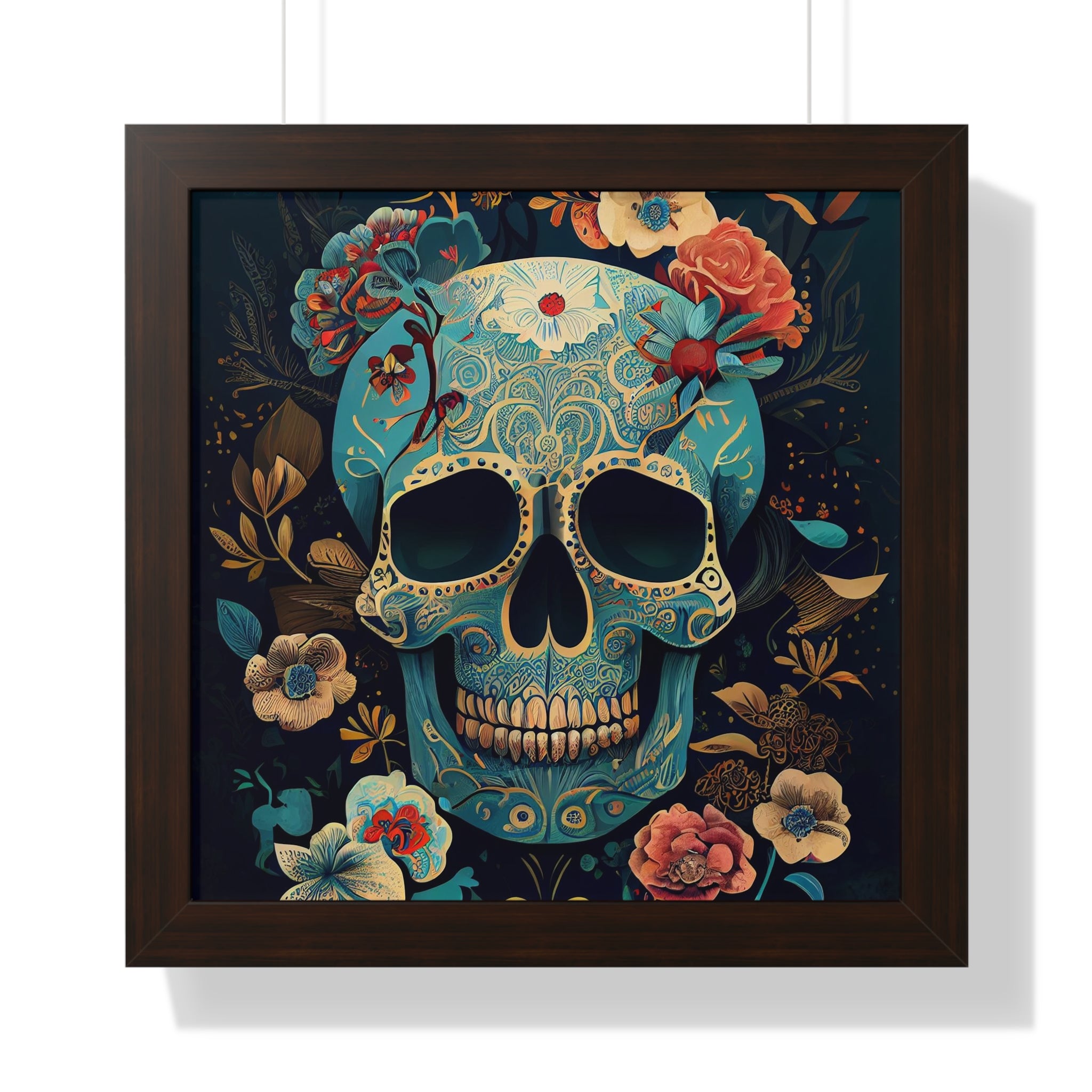 "BLUE CHINOISERIE SUGAR SKULL" Framed Vertical Poster