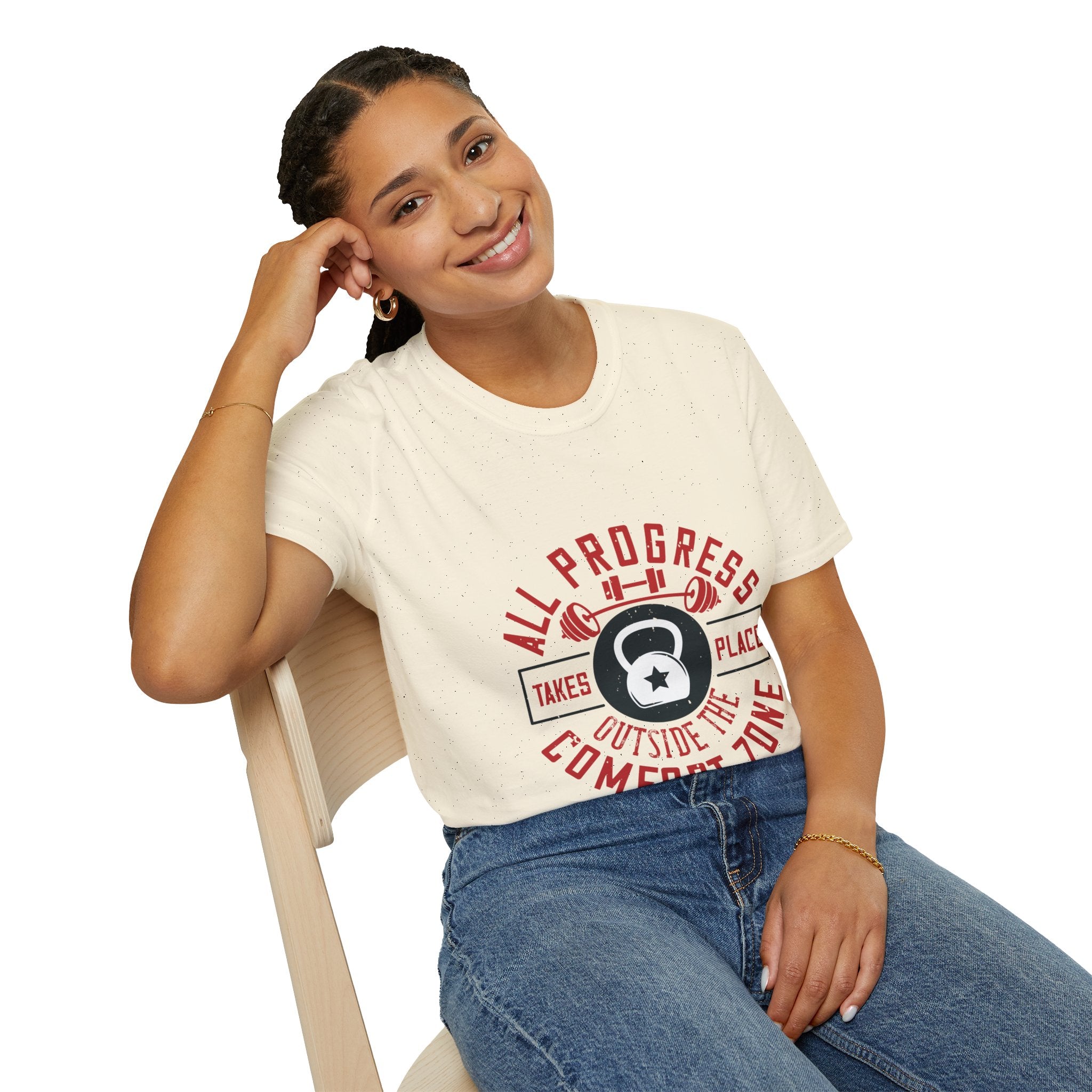 "All ProgressTakes Place Outside Of Comfort Zone" Unisex Soft style T-Shirt