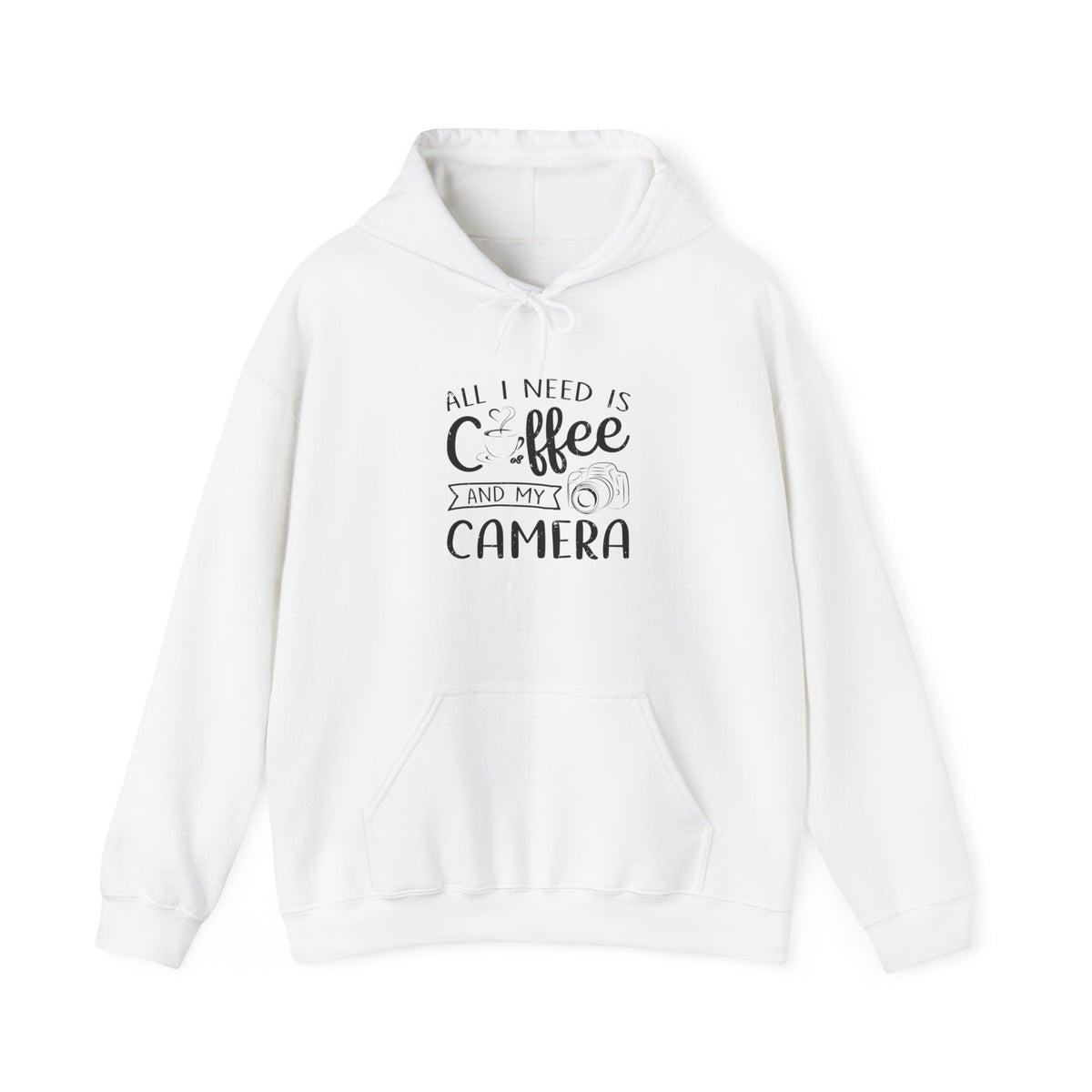 "ALL I NEED IS COFFEE AND MY CAMERA" Unisex Heavy Blend™ Hooded Sweatshirt