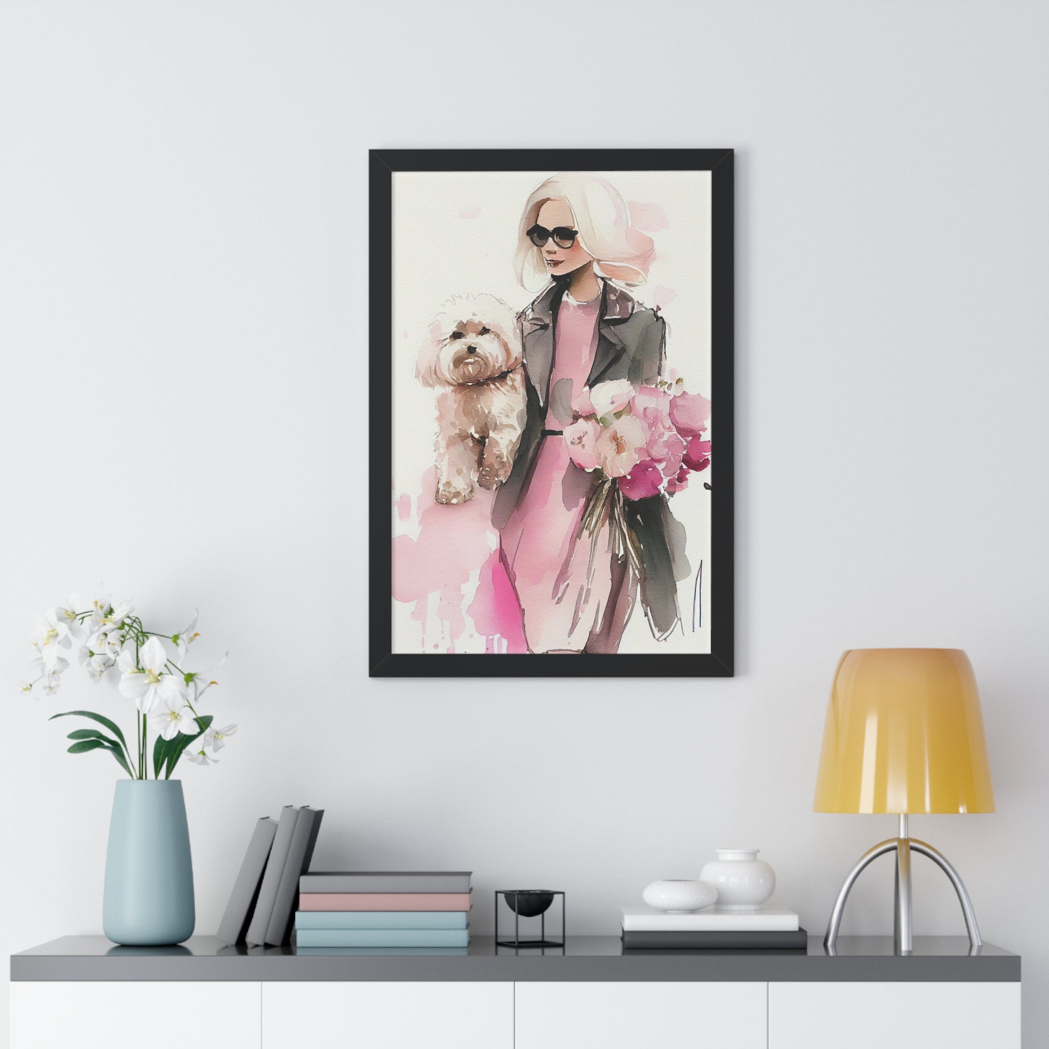 "BLONDE LADY MALTIPOO SUNGLASSES" Framed Vertical Poster