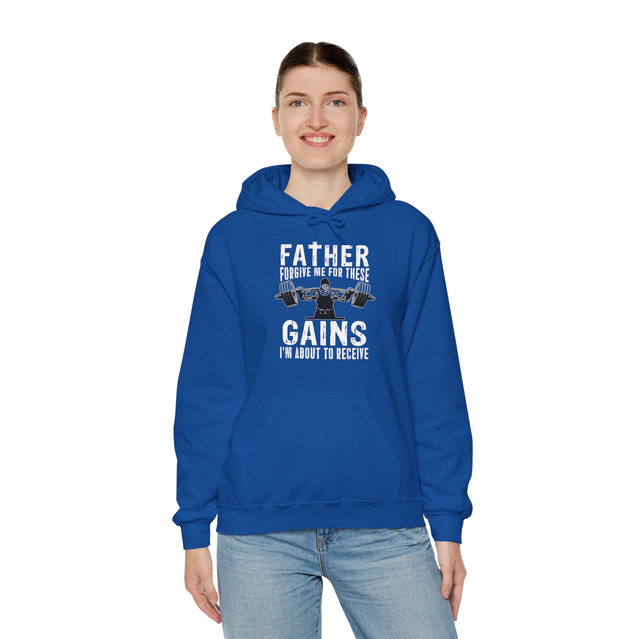 "Father Forgive Me For These Gains I M About  To Receive" Unisex Heavy Blend™ Hooded Sweatshirt