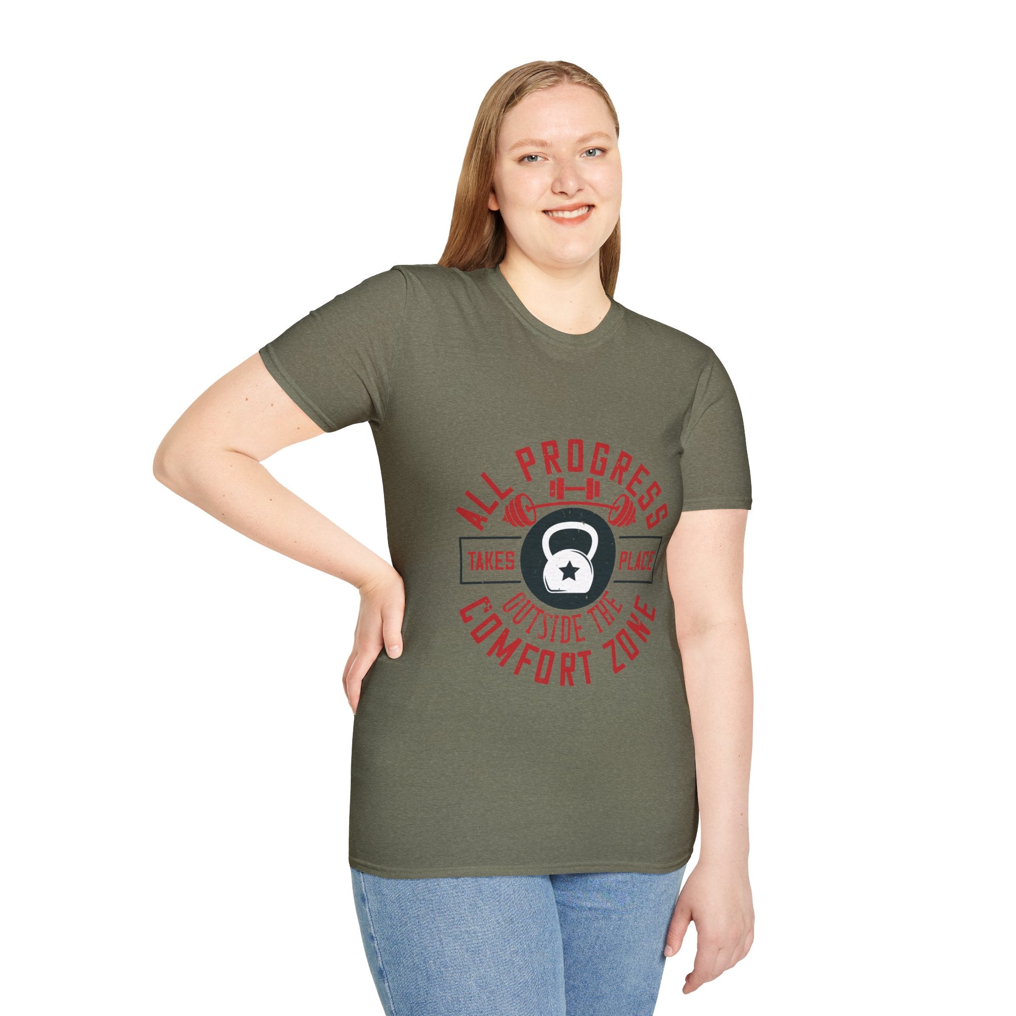 "All ProgressTakes Place Outside Of Comfort Zone" Unisex Soft style T-Shirt