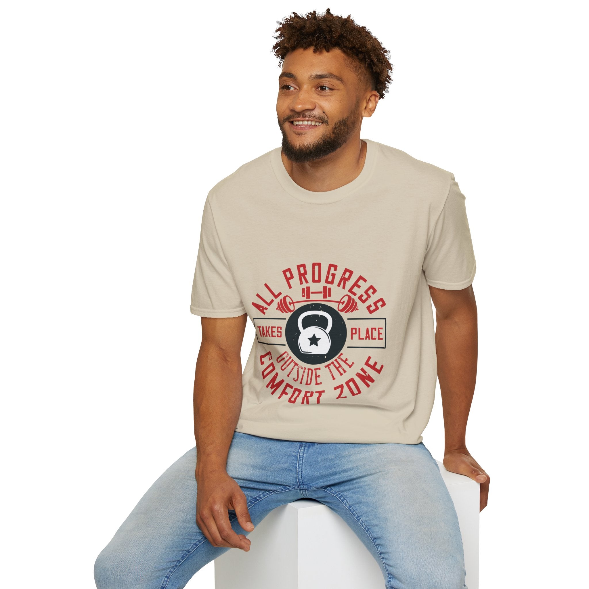 "All ProgressTakes Place Outside Of Comfort Zone" Unisex Soft style T-Shirt