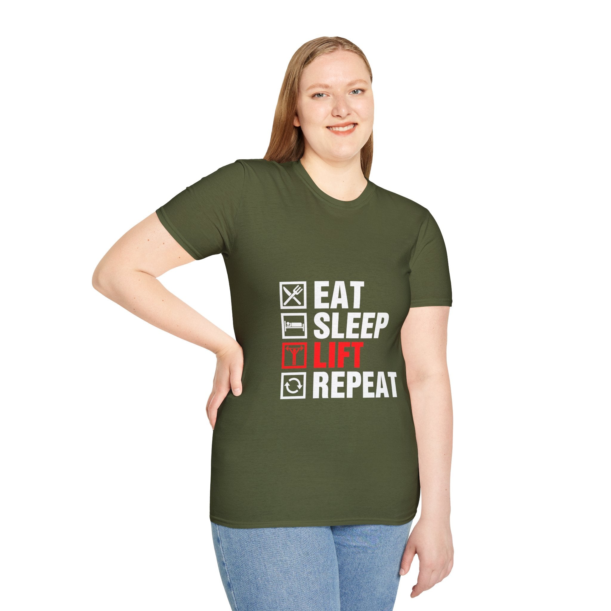 "Eat Sleep Lift Repeat" Unisex Soft Style T-Shirt