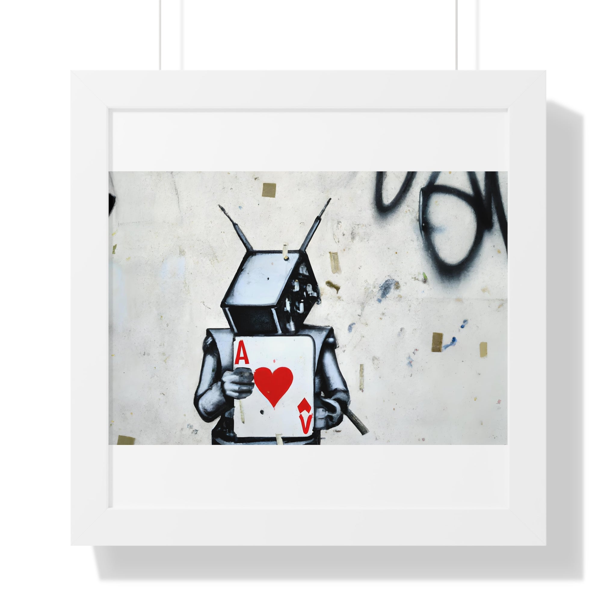 "BANKSY-STYLE GRAFFITI OF A ROBOT PLAYING CARDS" Framed Vertical Poster