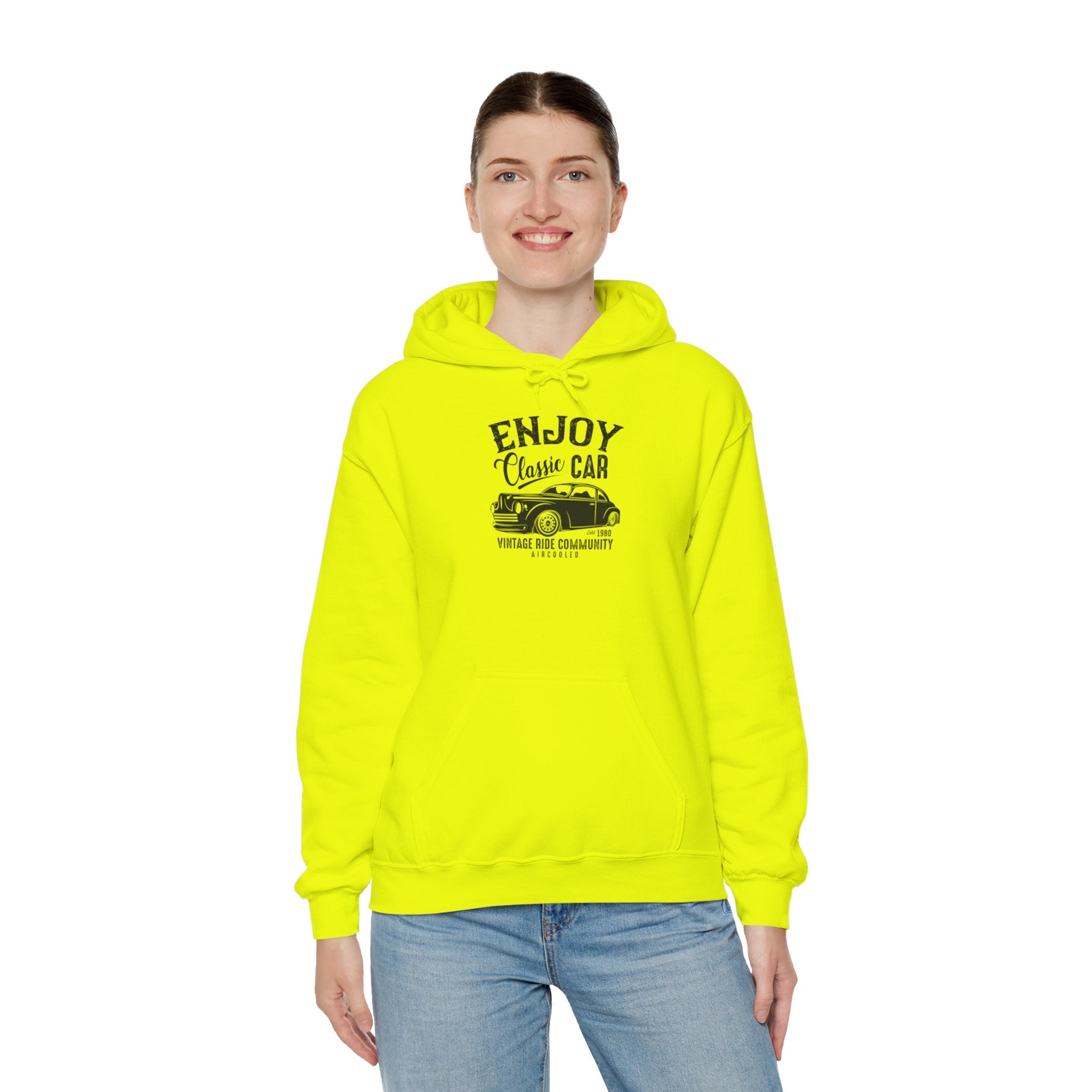 "ENJOY CLASSIC CAR VINTAGE RIDE COMMUNITY AIR-COOLED" Unisex Heavy Blend™ Hooded Sweatshirt