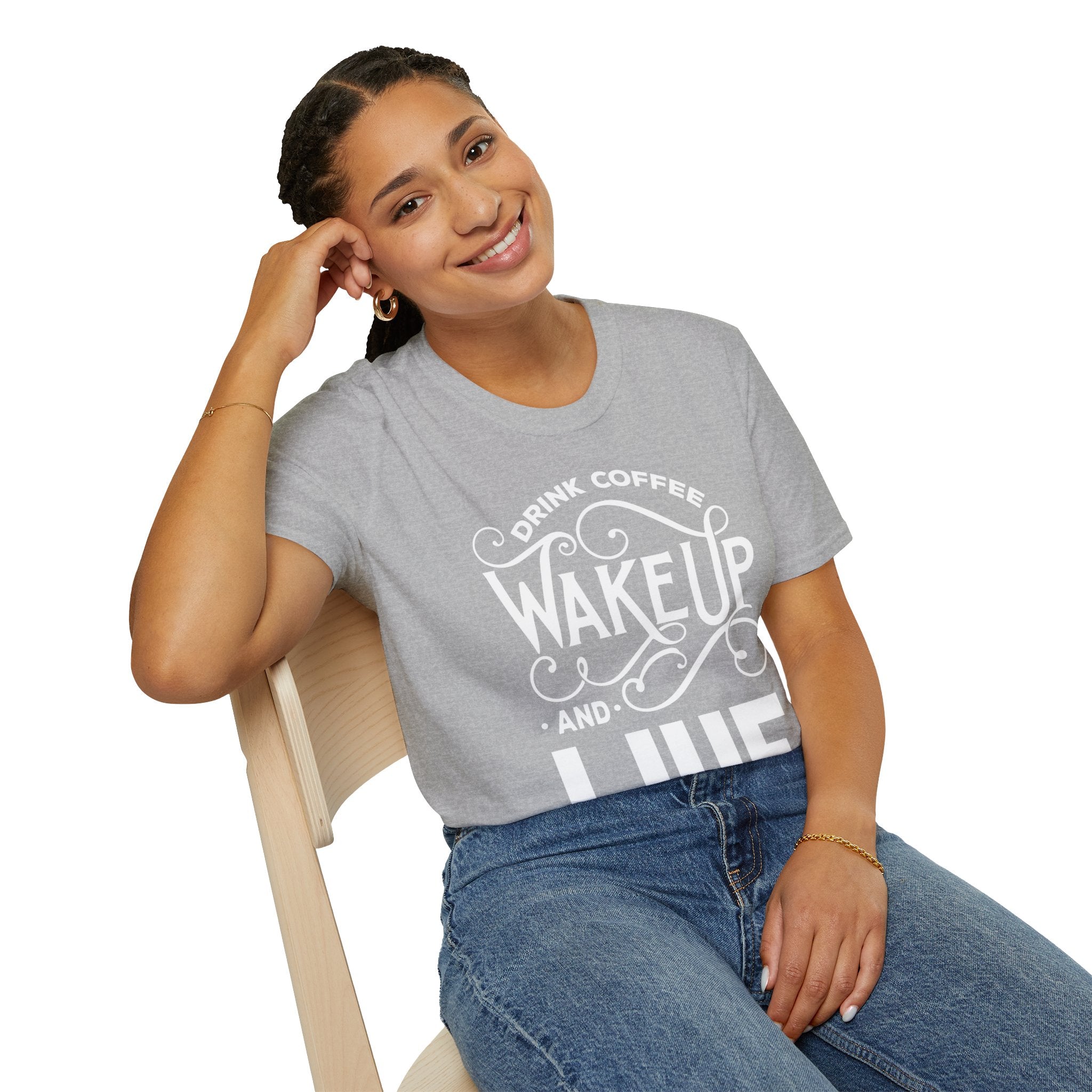 "DRINK COFFEE WAKE UP AND LIVE" Unisex Soft style T-Shirt