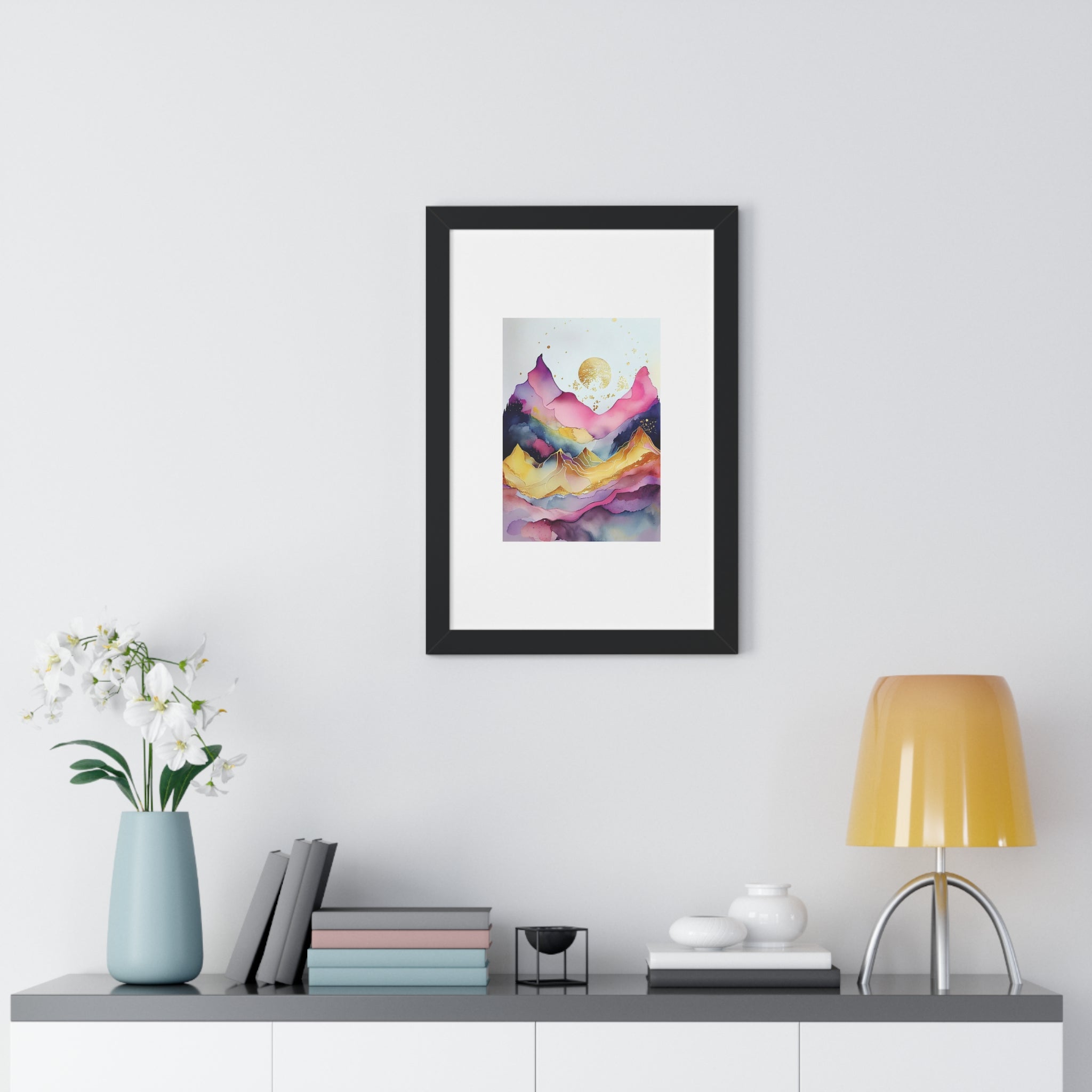 "ABSTRACT ALCOHOLIC INK MOUNTAIN" Framed Vertical Poster