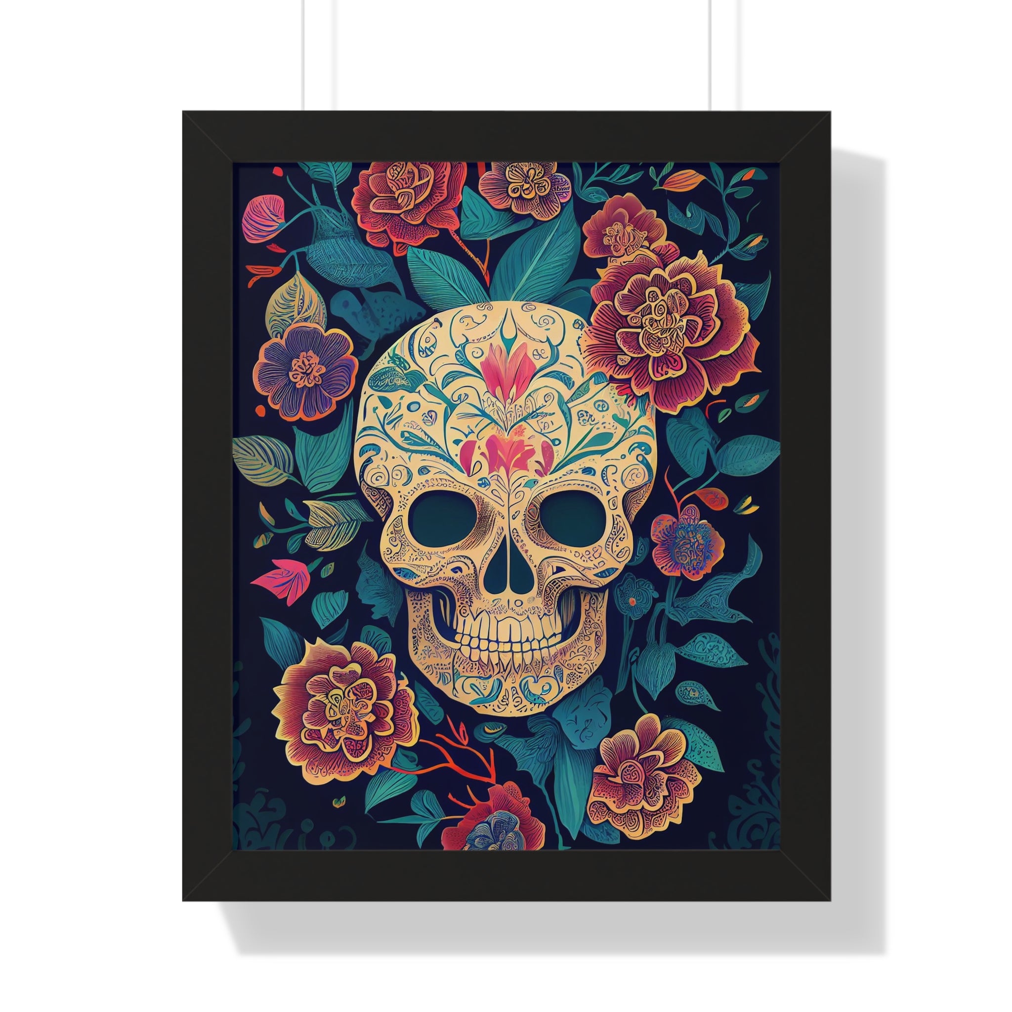 "BEIGE CHINOISERIE SUGAR SKULL" Framed Vertical Poster