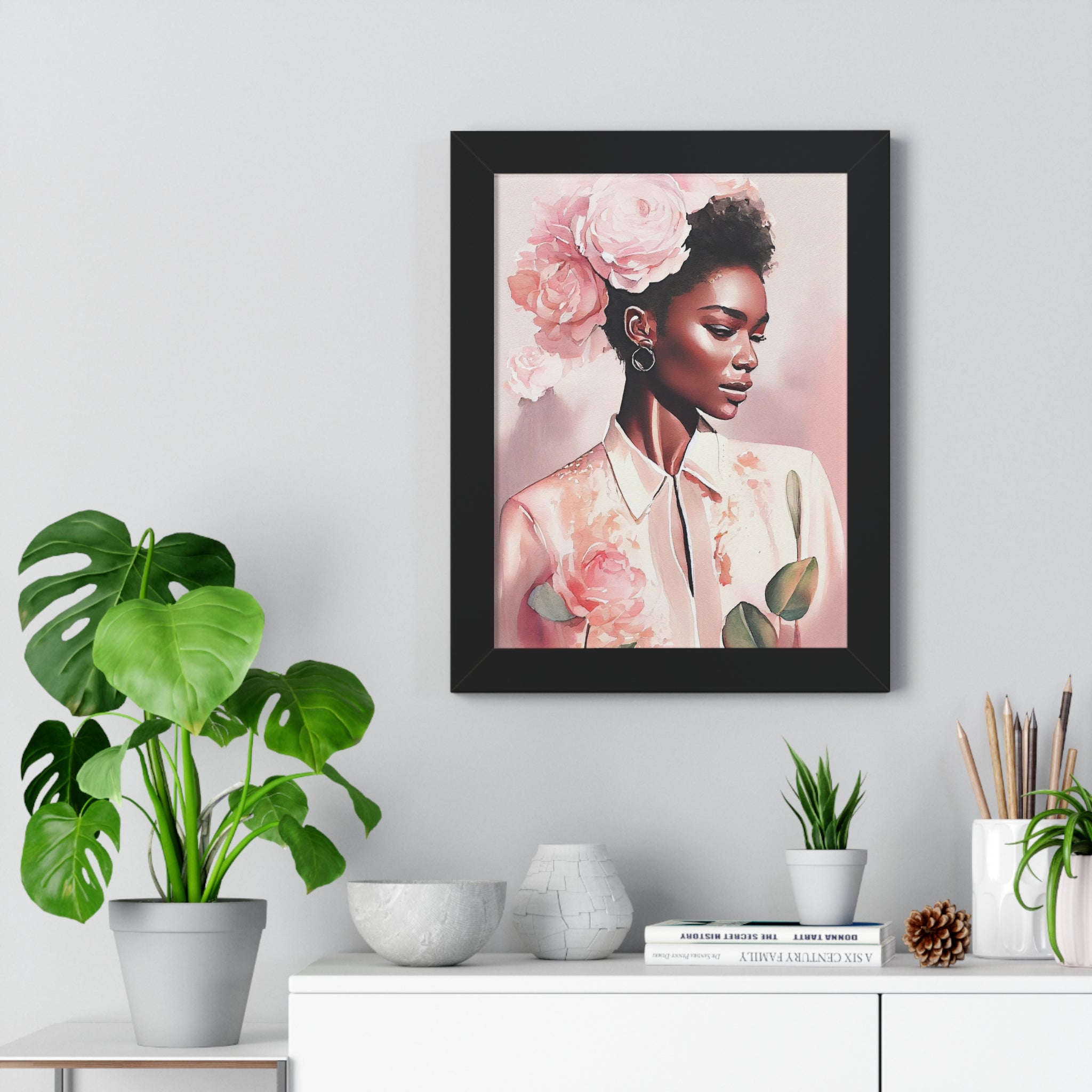 "BLACK WOMAN PEONIES" Framed Vertical Poster