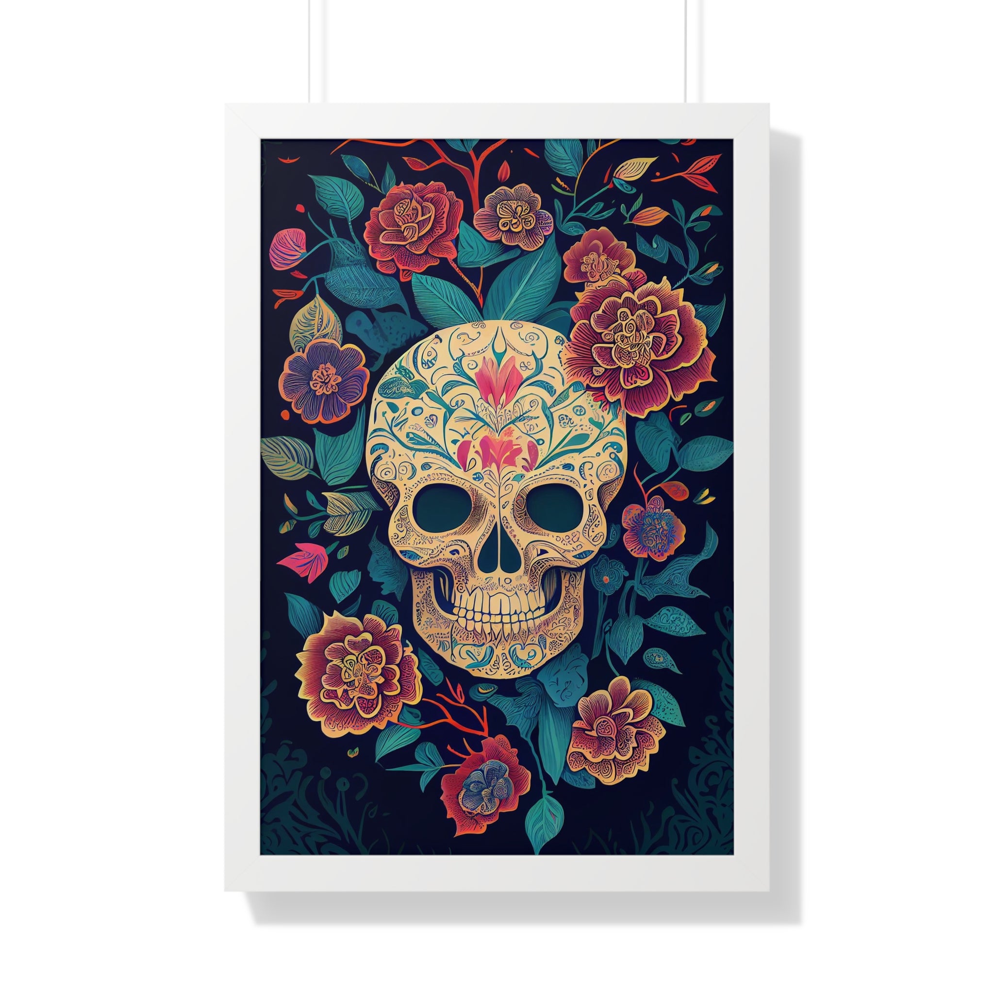 "BEIGE CHINOISERIE SUGAR SKULL" Framed Vertical Poster