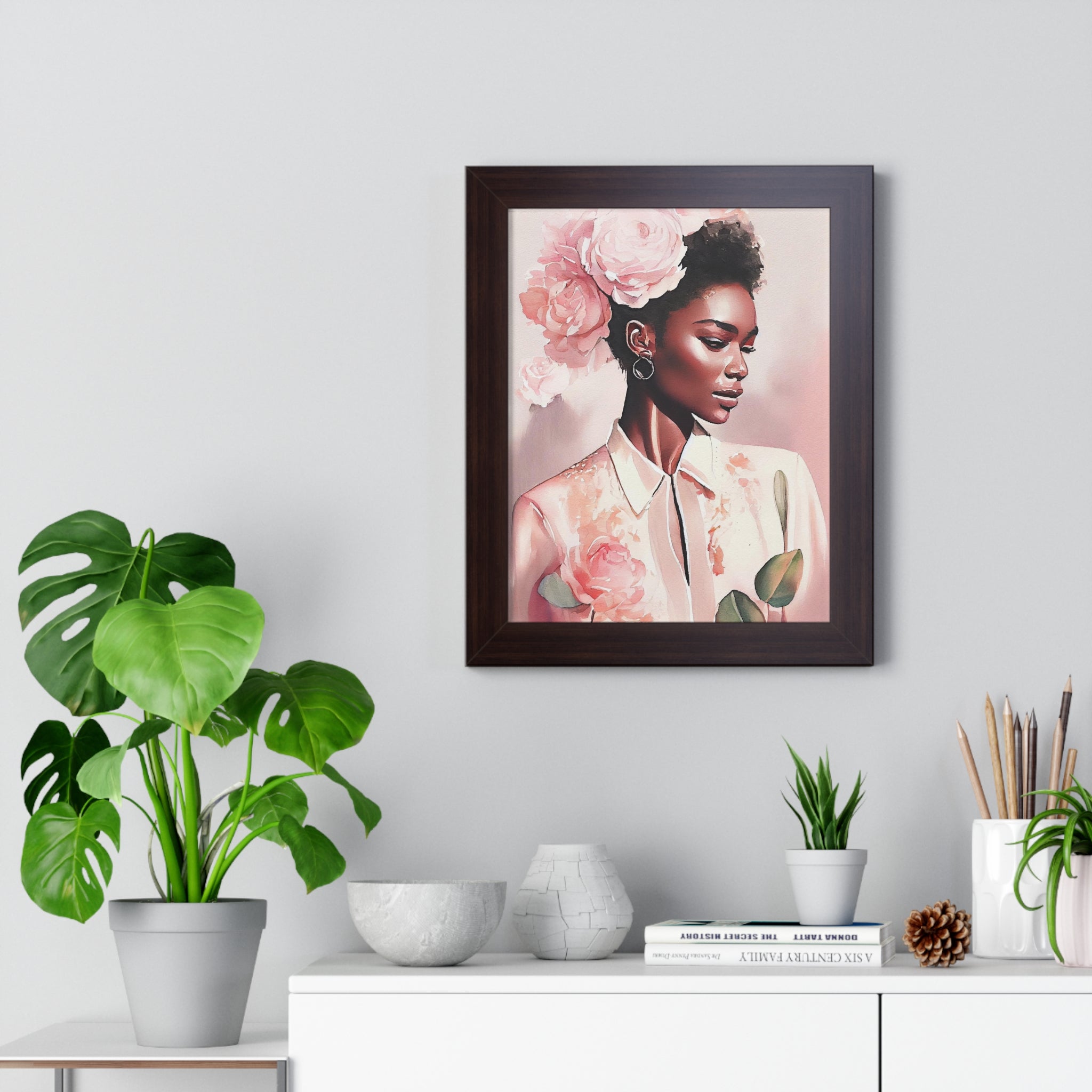 "BLACK WOMAN PEONIES" Framed Vertical Poster