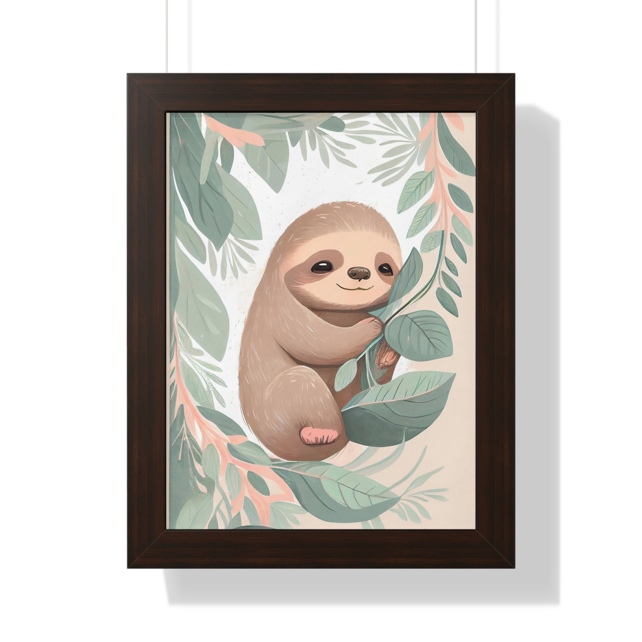 "ABSTRACT BABY SLOTH ON LEAF" Framed Vertical Poster