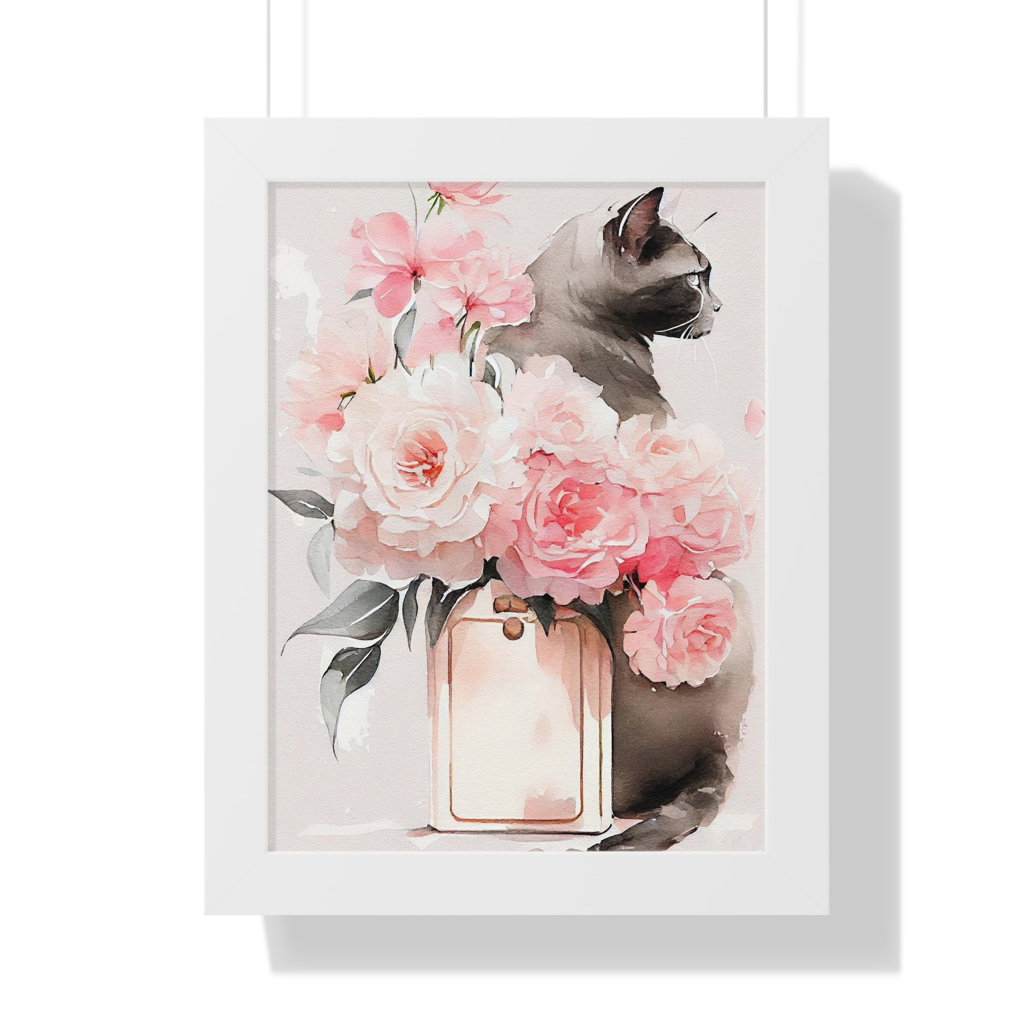 "BLACK CAT PERFUME PEONIES" Framed Vertical Poster