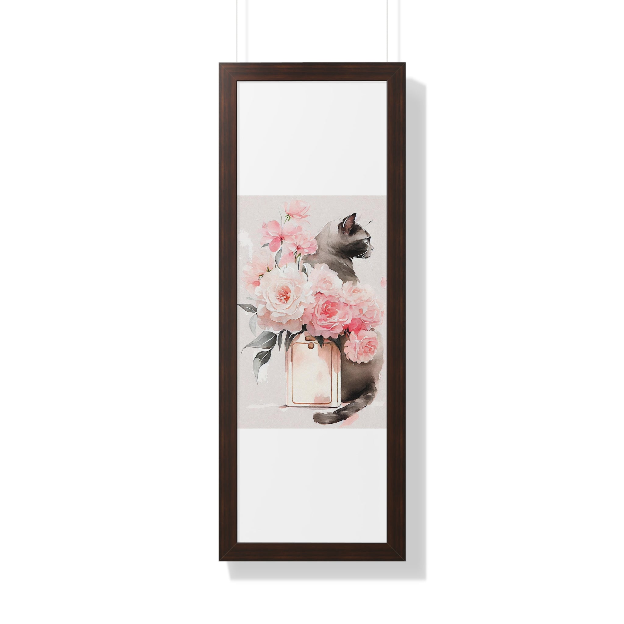 "BLACK CAT PERFUME PEONIES" Framed Vertical Poster